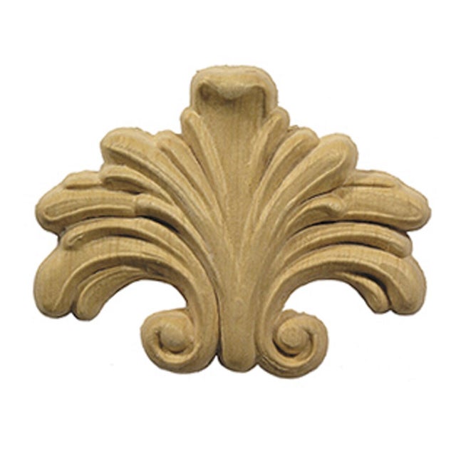 Fregio triangolare in pioppo grezzo decoro floreale 50 x 60 x 6 mm, 2 pezzi