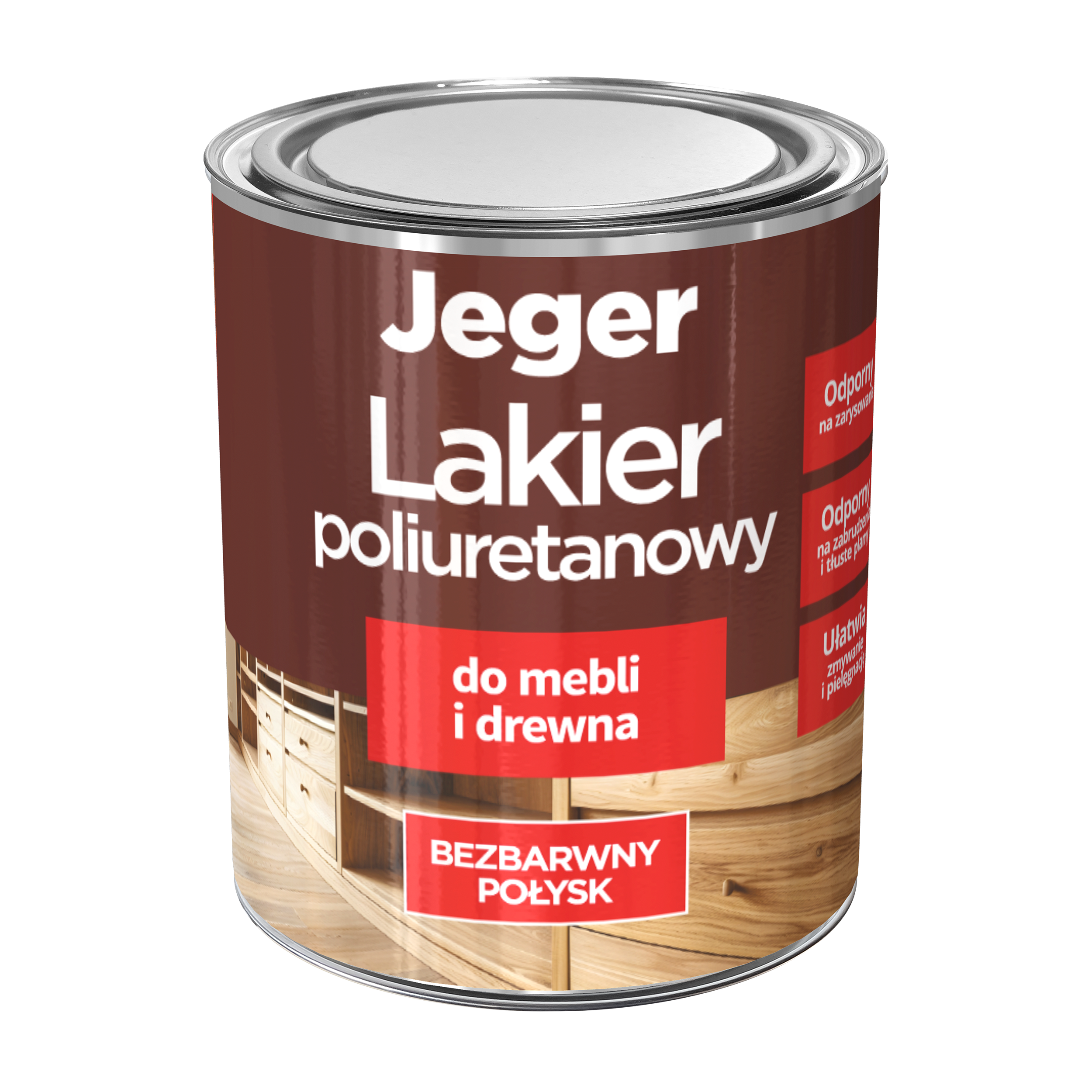 Lakier poliuretanowy do mebli i drewna bezbarwny połysk 0.5 l Jeger