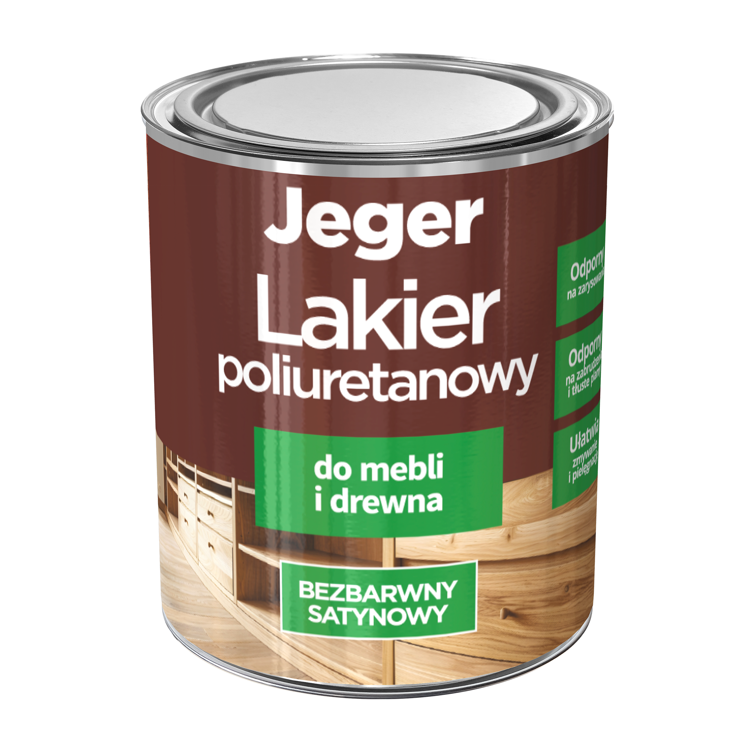 Lakier poliuretanowy do mebli i drewna bezbarwny satynowy 0.5 l Jeger