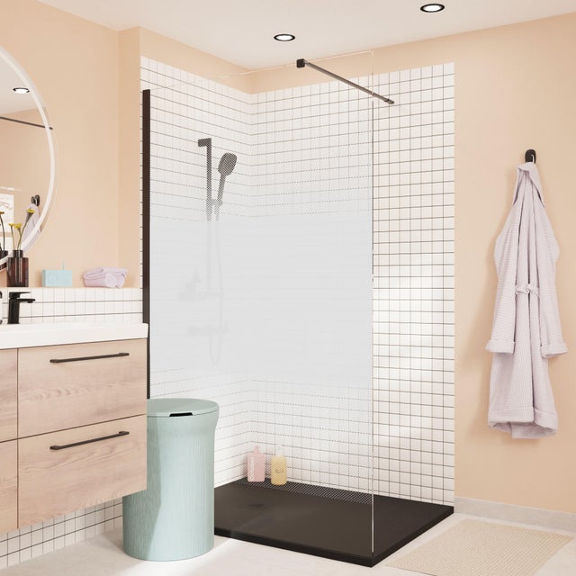 Paroi de douche à l'italienne verre sérigraphié, l.120cm, Ep. 8mm noir Remix