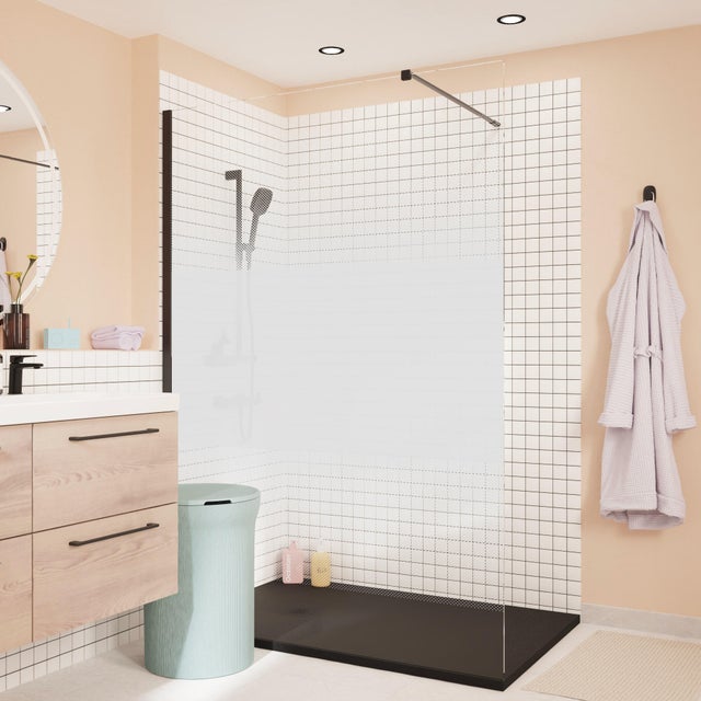 Paroi de douche à l'italienne verre sérigraphié, l.140cm, Ep. 8mm noir Remix