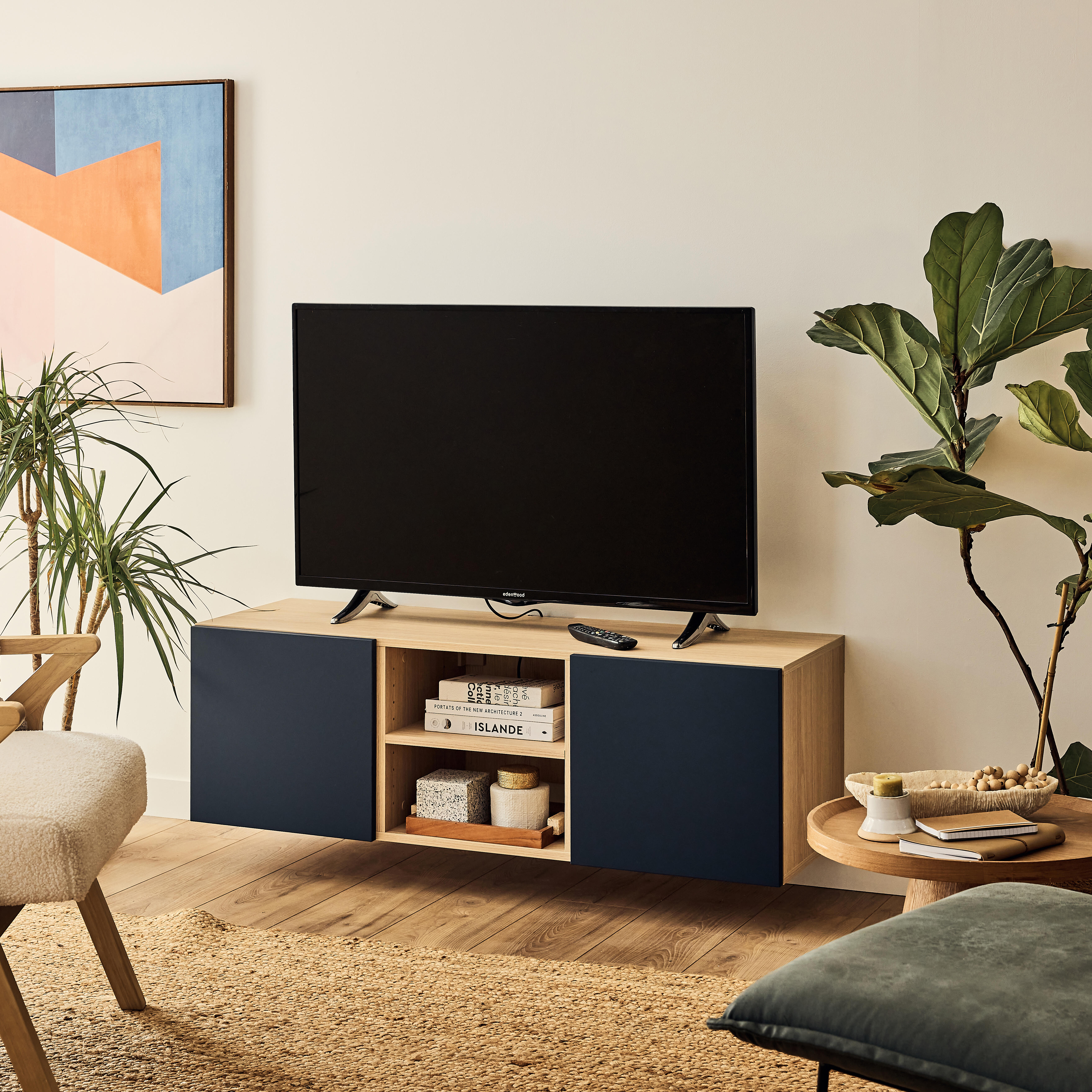 Meuble TV SPACEO Evo'M effet chêne H.38,4 x L.120,2 x P.38 cm - 8