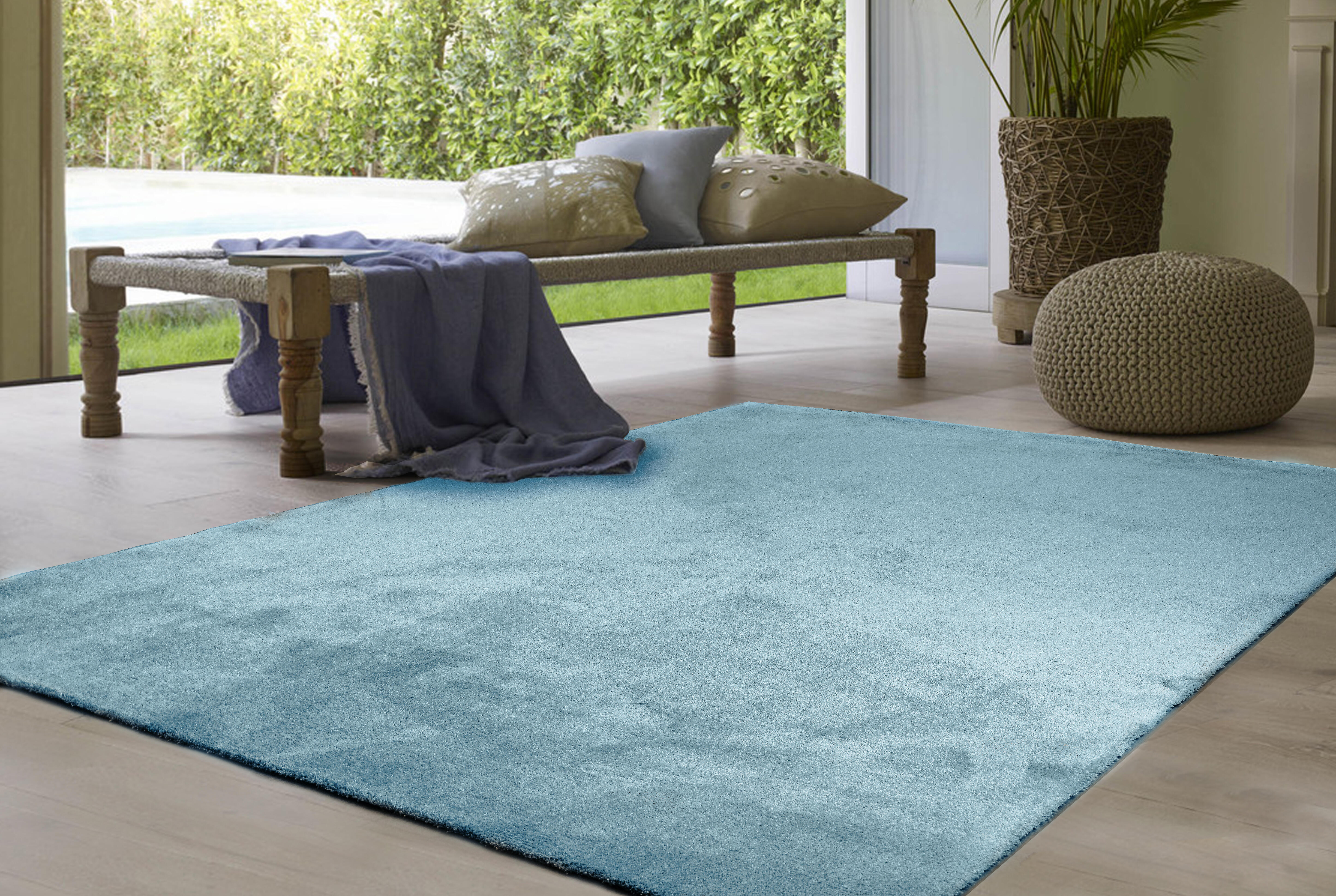 Alfombra pie de cama poliamida Touch 71351/099 60x115cm pelo mediano  liso azul turquesa lavable en lavadora - 4
