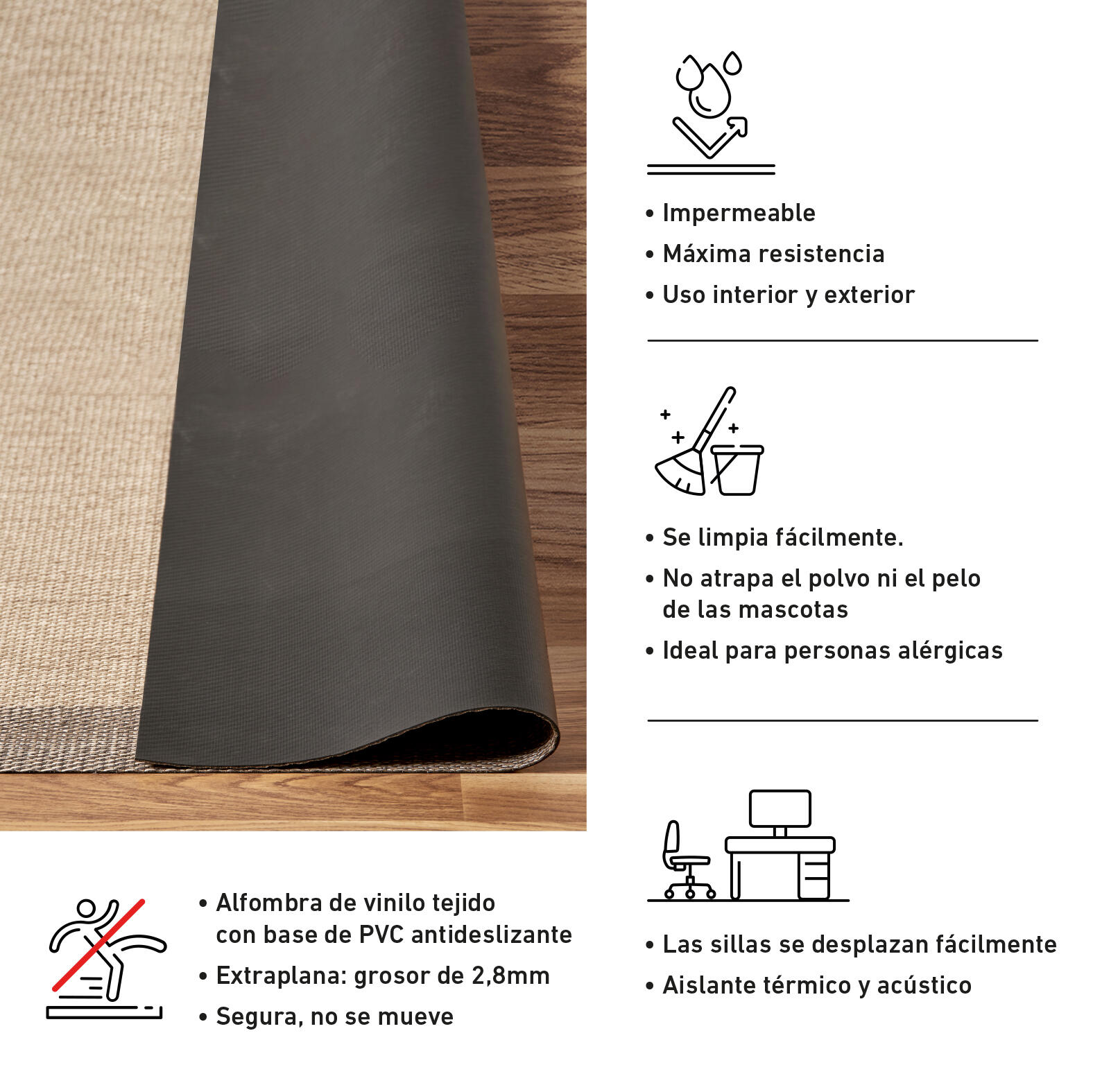 Alfombra exterior/interior pvc tejido plano  base antideslizante Sisaltouch liso beige - choco  120x180cm - 9
