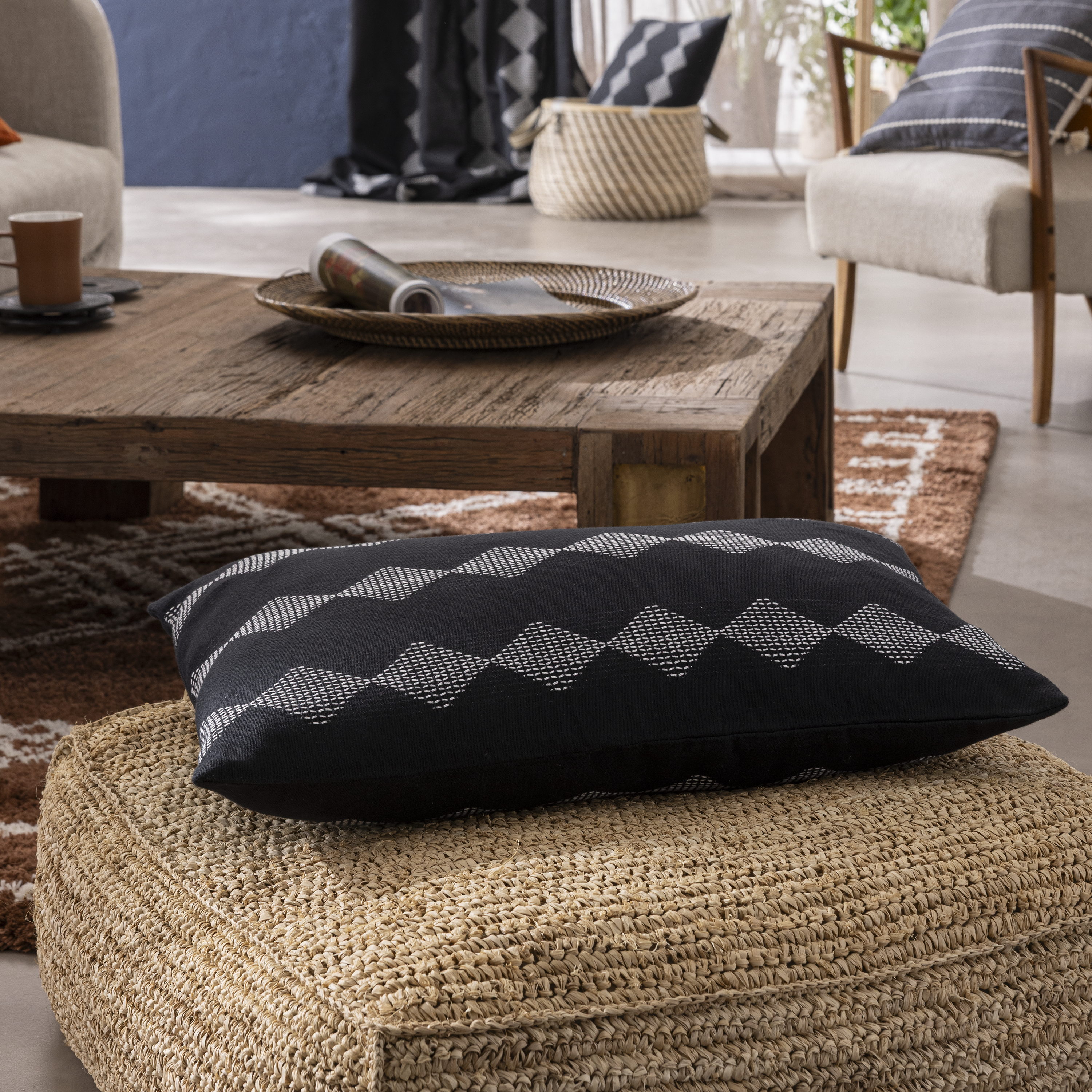 Funda de cojín rectangular Batera algodón liso negro con cremallera INSPIRE 40 x 60 cm - 3