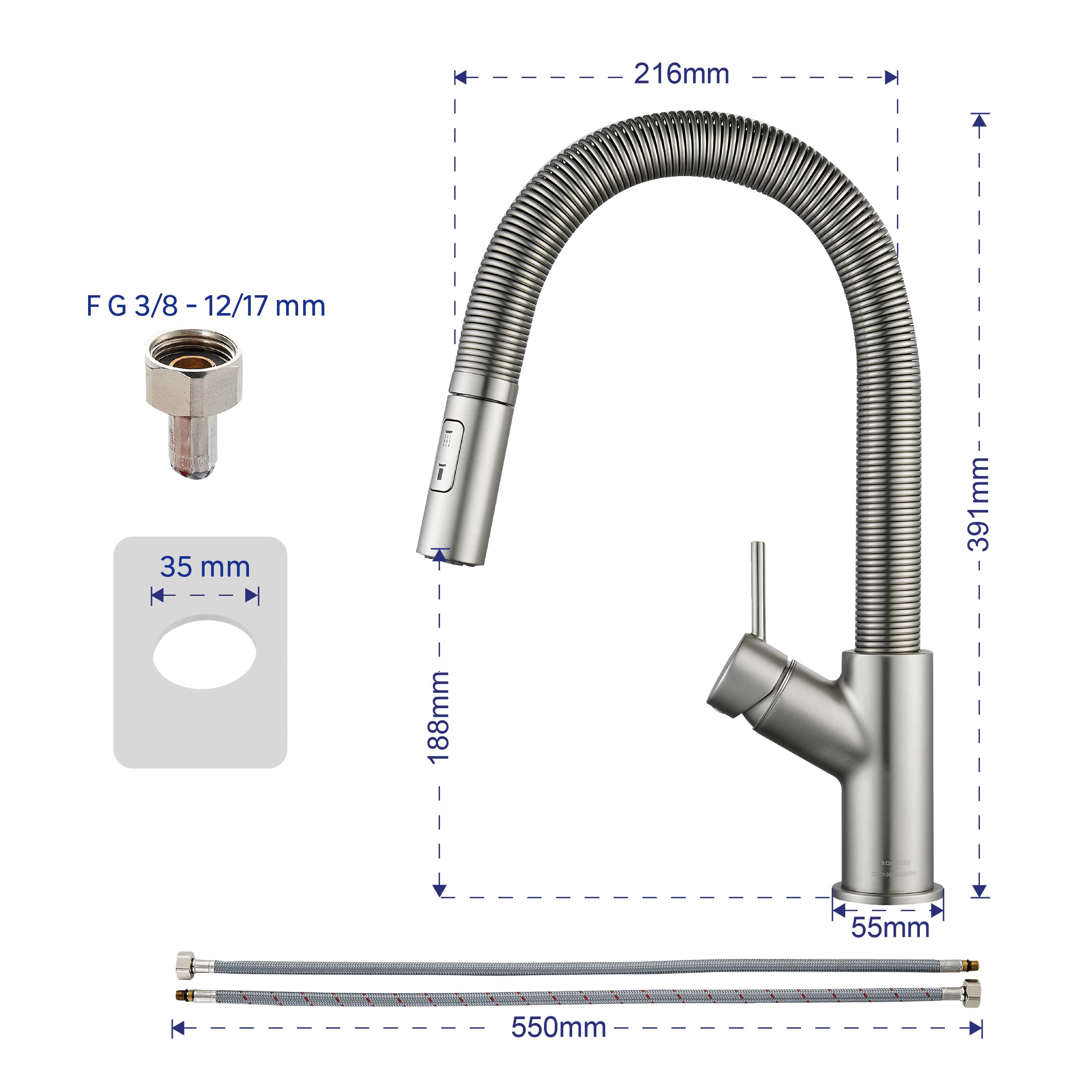 Torneira de bancada flexivel aço escovado Delinia Michigan - 7