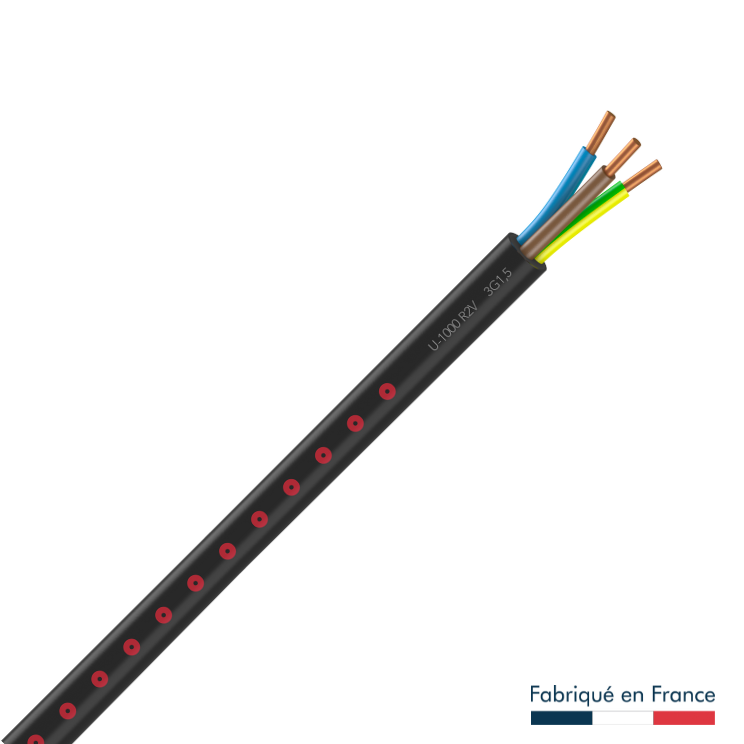 Câble électrique 3 G 1.5 mm² u1000r2v L.150 m, noir, Touret MOBIWAY - 2