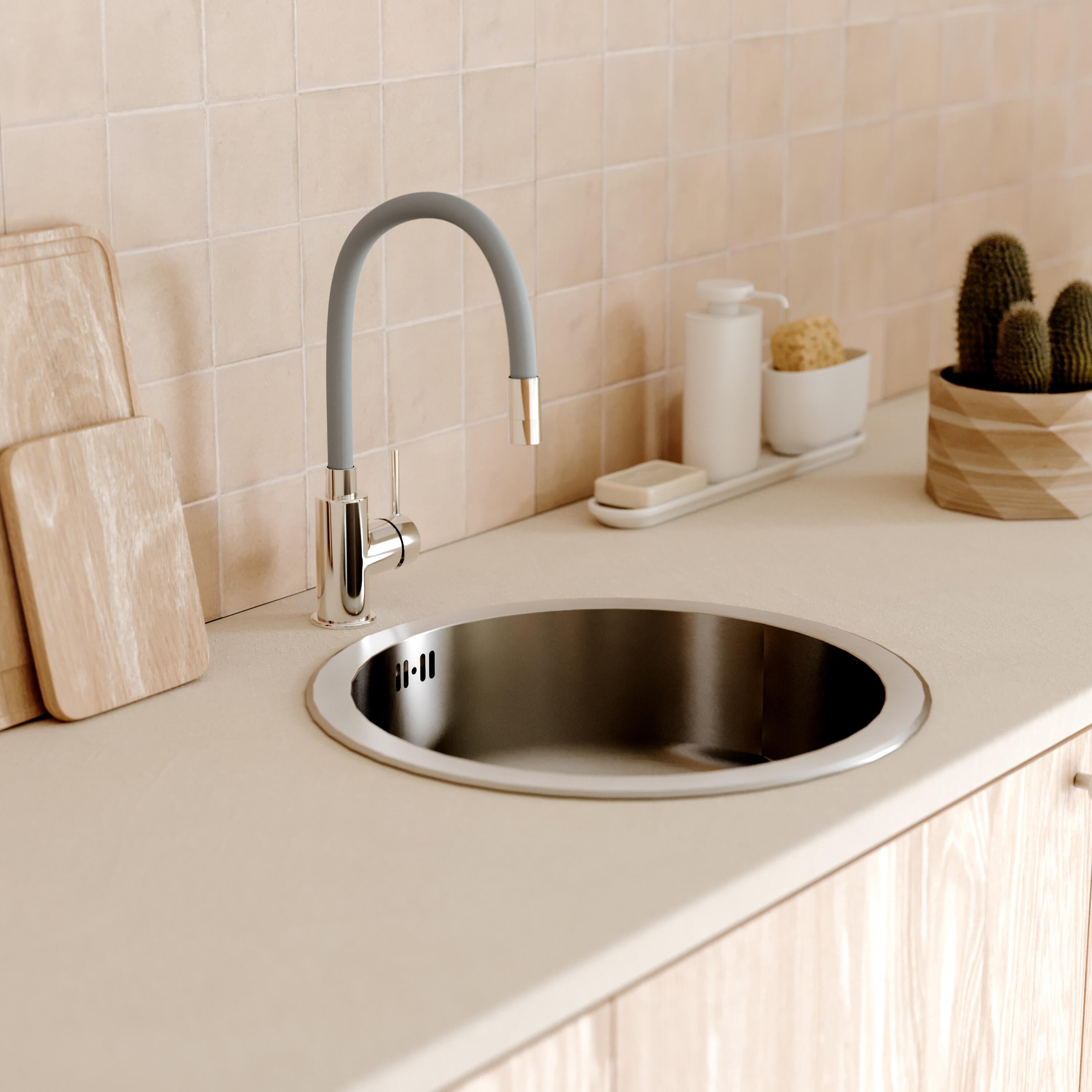 Conjunto fregadero isea acero y grifo de cocina delinia eleki gris