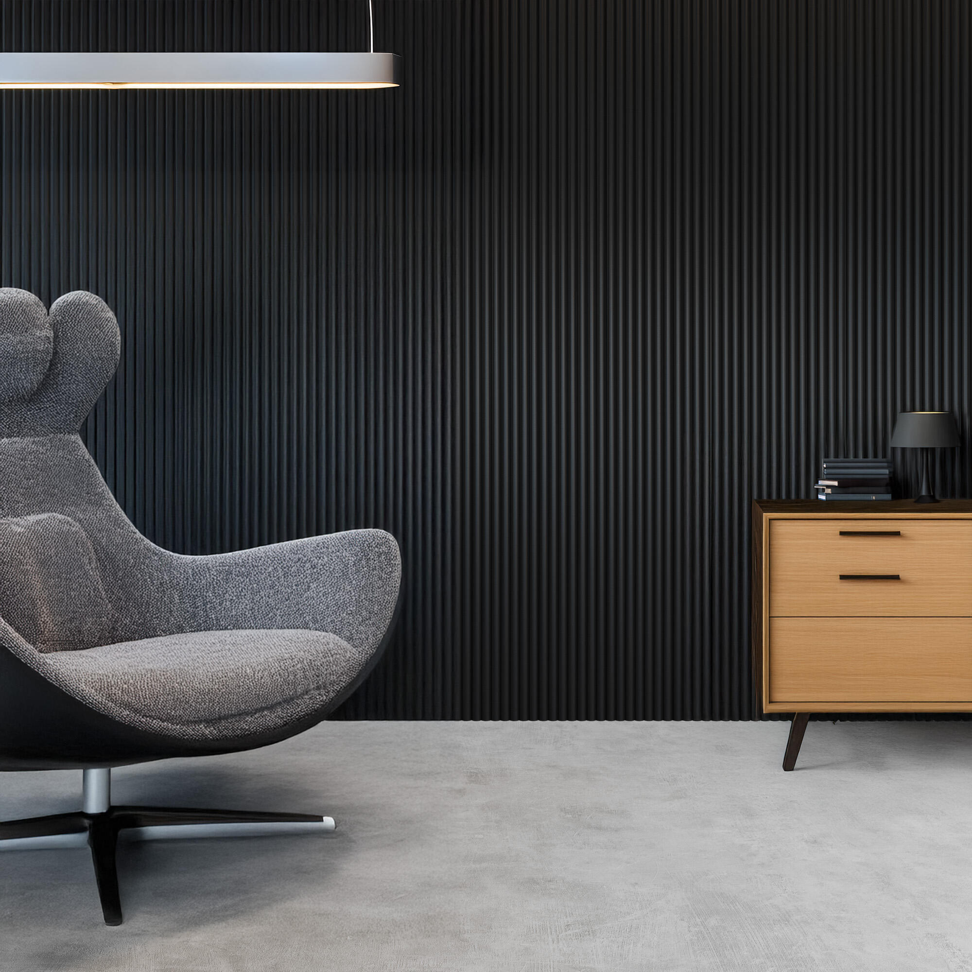 Revestimiento de pared palillería curvada efecto 3d mdf color negro de 260x16,7cm