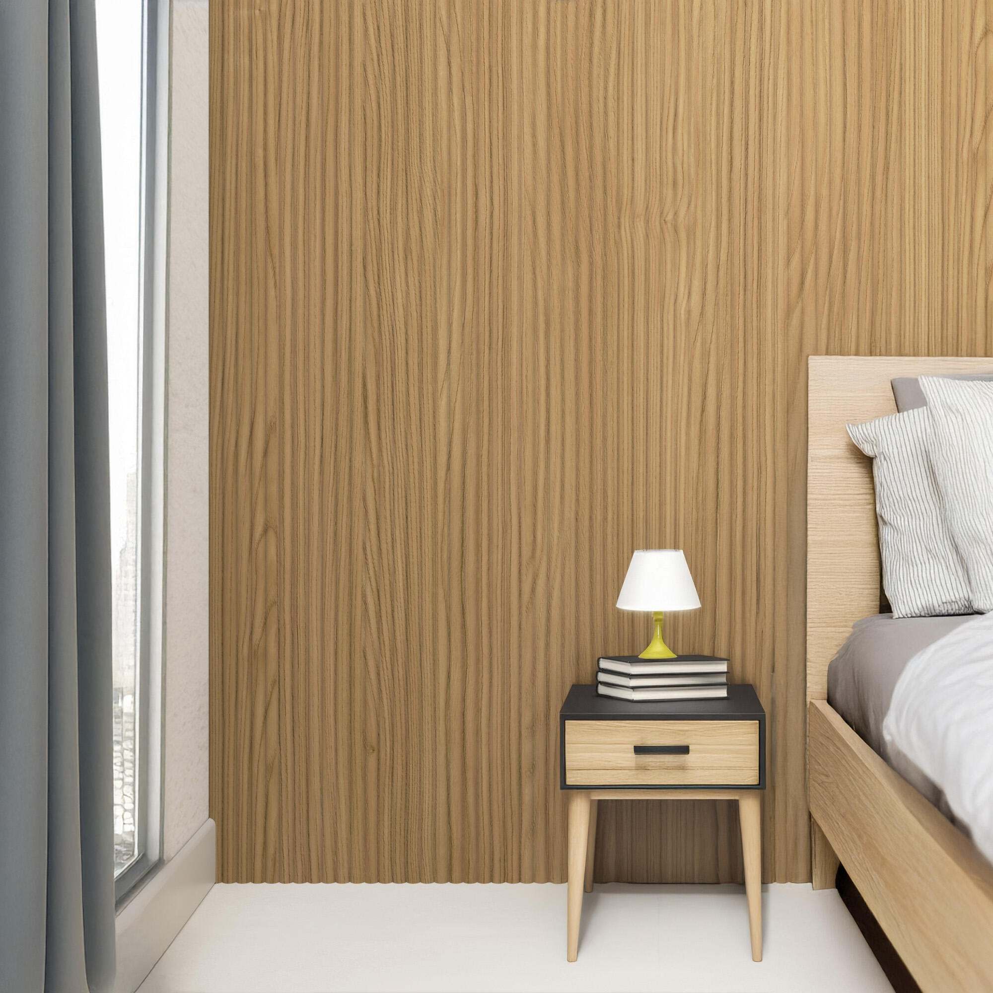 Revestimiento de pared palillería curvada efecto 3d mdf de color roble de 260x16.7cm