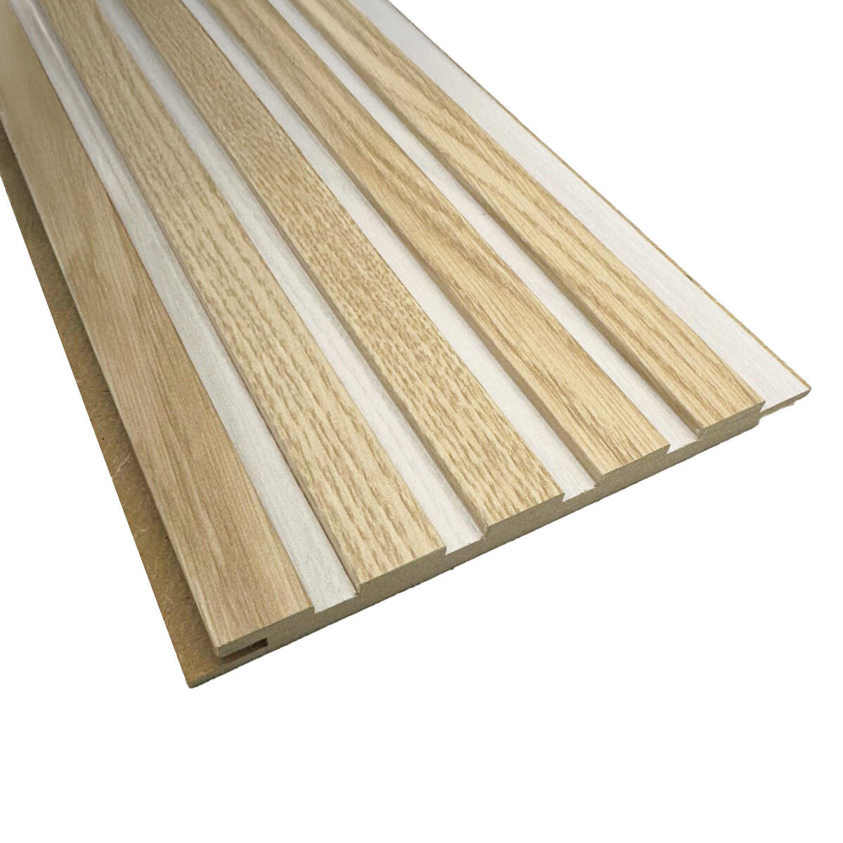 Revestimiento de pared palillería efecto 3D MDF de color roble y blanco de 260x16,7cm - 3