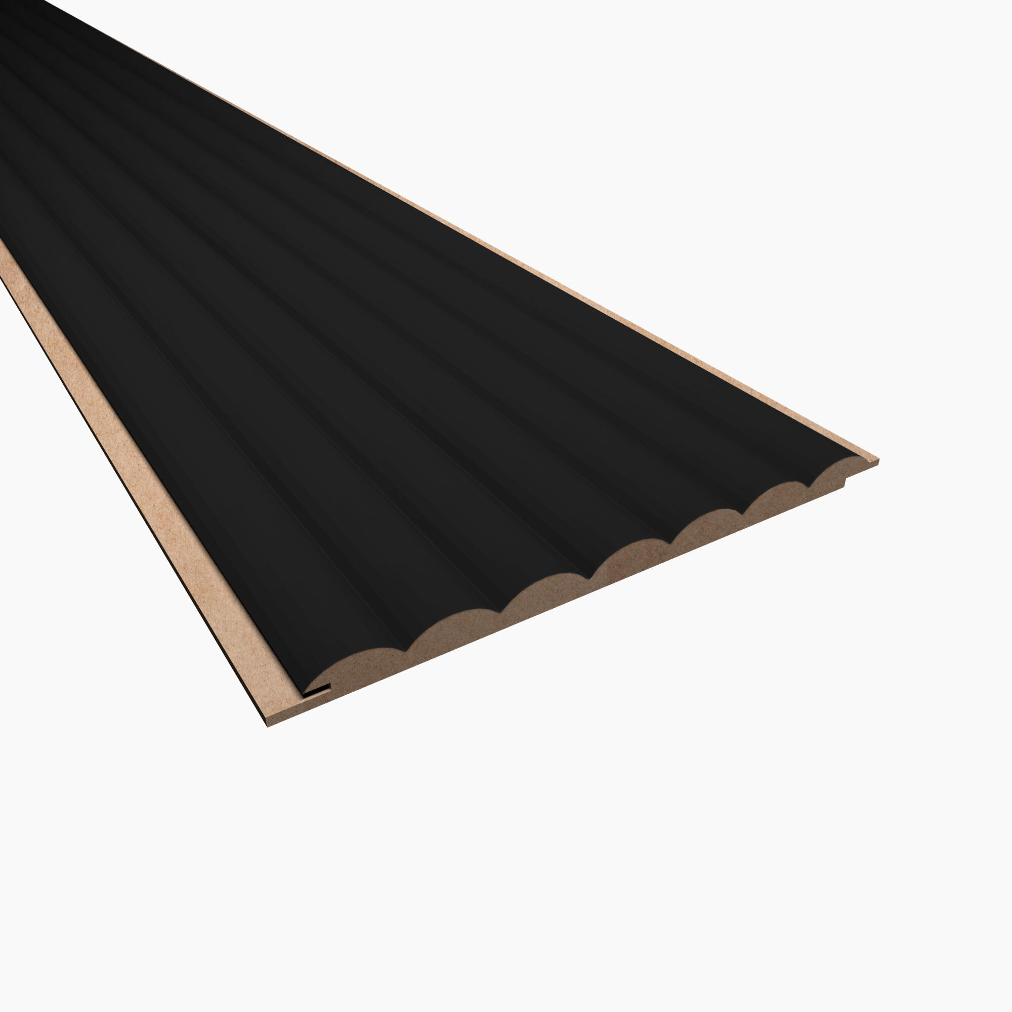 Revestimiento de pared palillería curvada efecto 3D MDF color negro de 260X16,7cm
 - 3