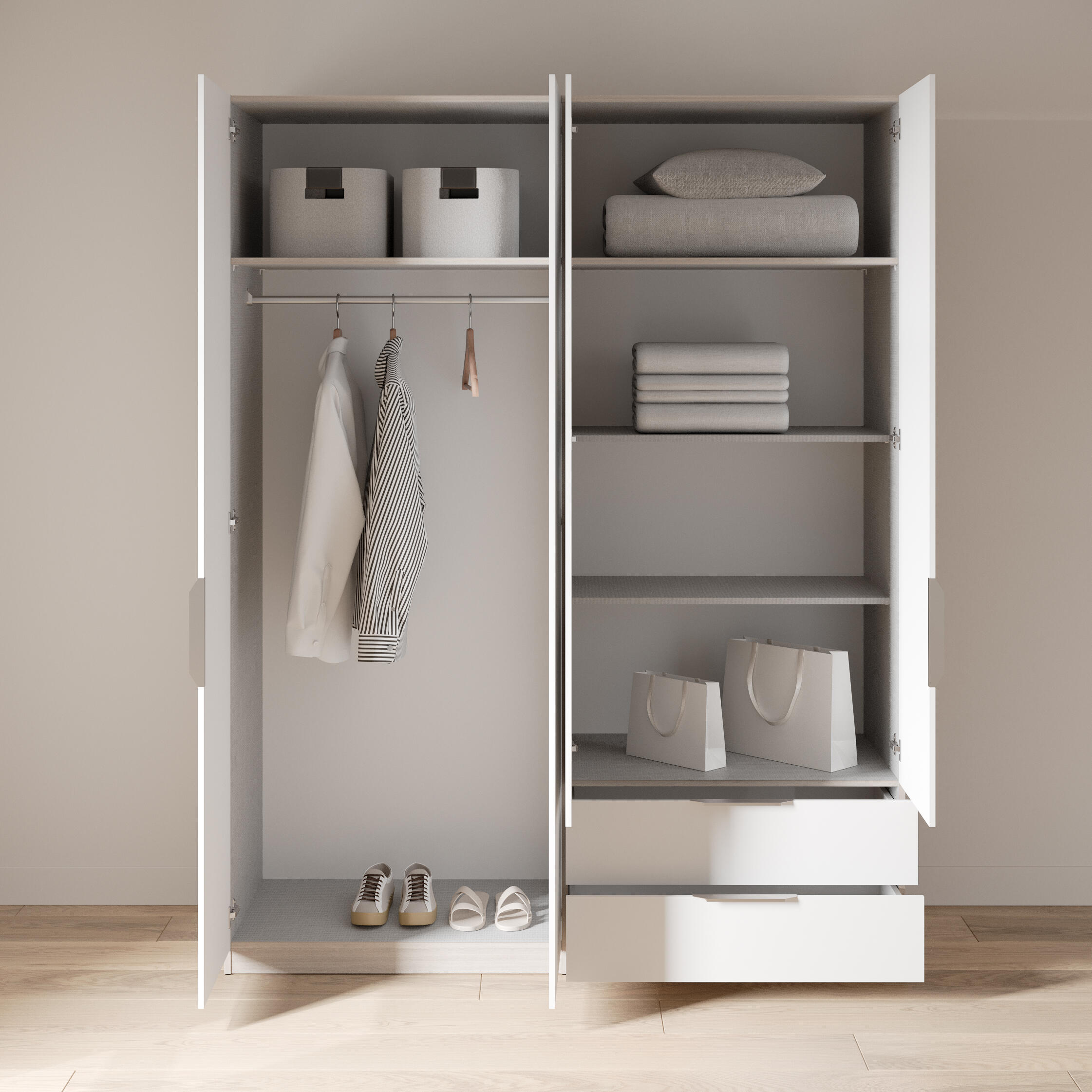 Armario puerta abatible Space 157.3x203x51.1cm con 4 puertas y 2 cajones color blanco - 4