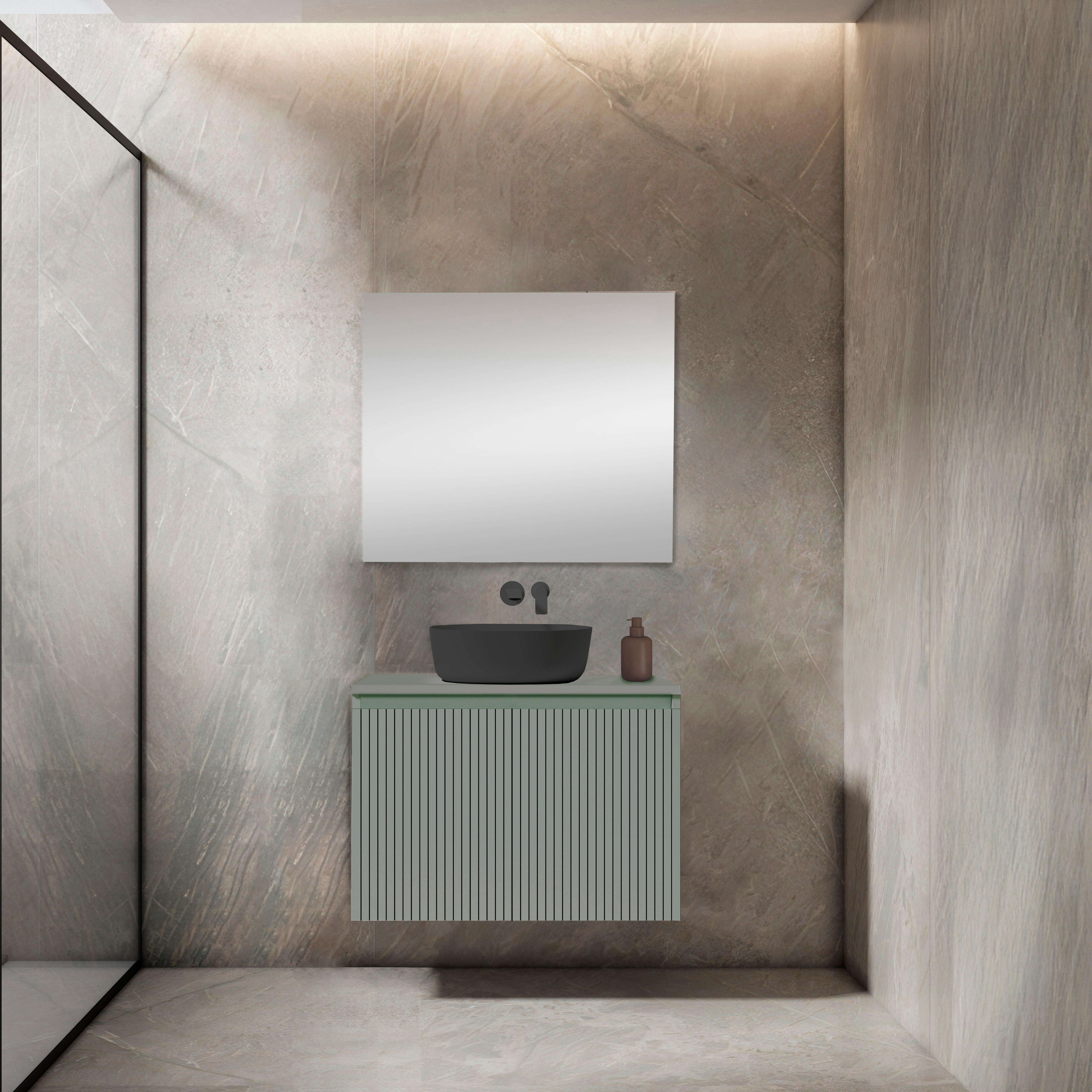 Mueble de baño con lavabo y espejo cosmos verde mate 80x45,5 cm