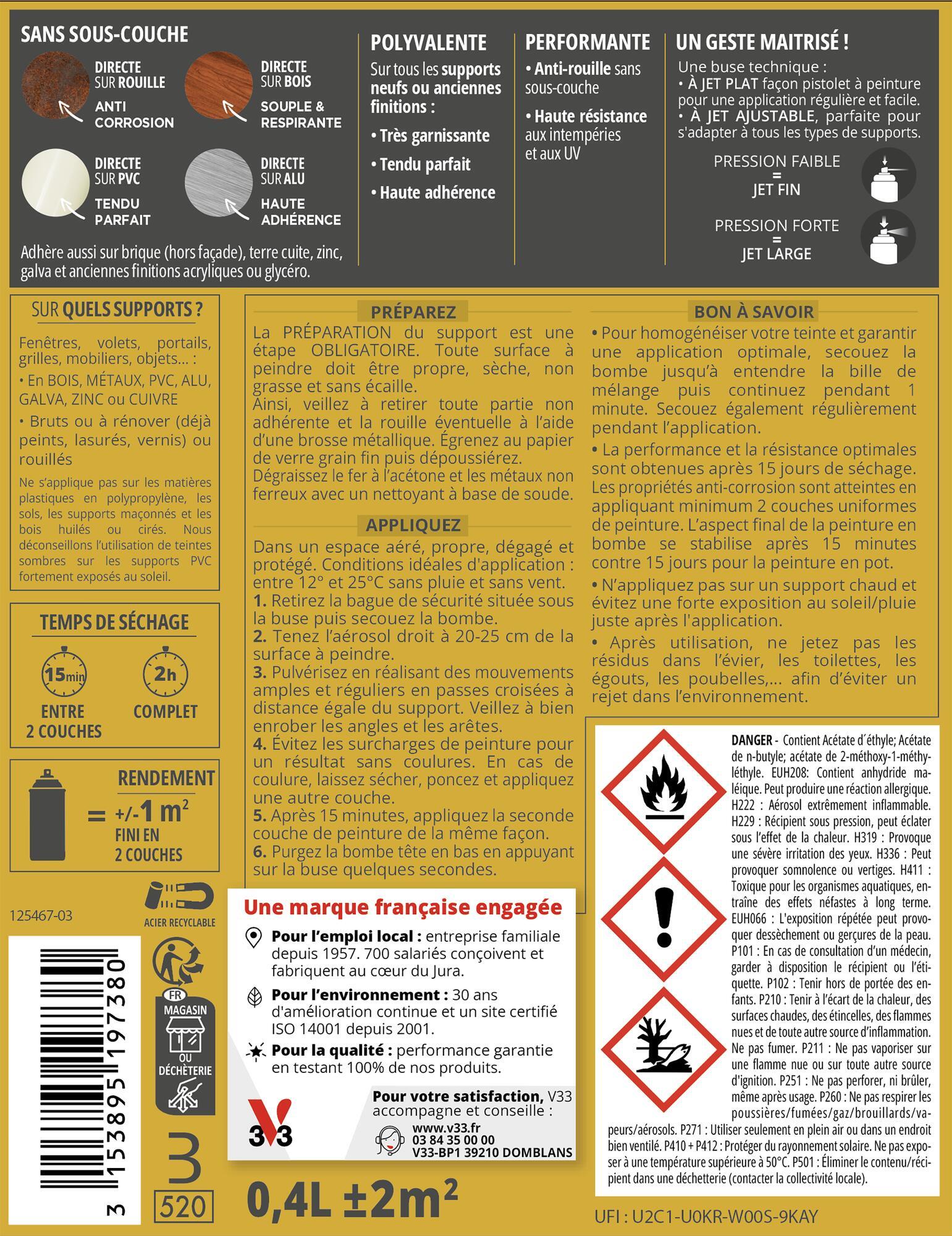 Bombe de peinture Multimatériaux V33 noir satiné 400 ml - 6