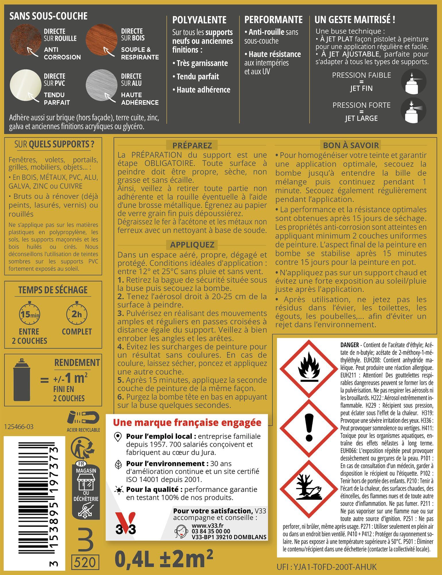 Bombe de peinture Multimatériaux V33 blanc satiné 400 ml - 5
