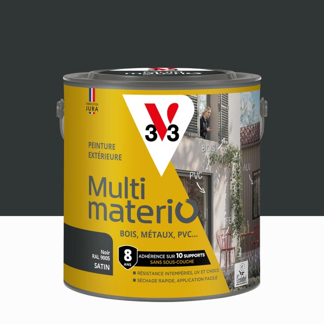 Peinture extérieure bois, fer, plastique V33 noir satiné 2l