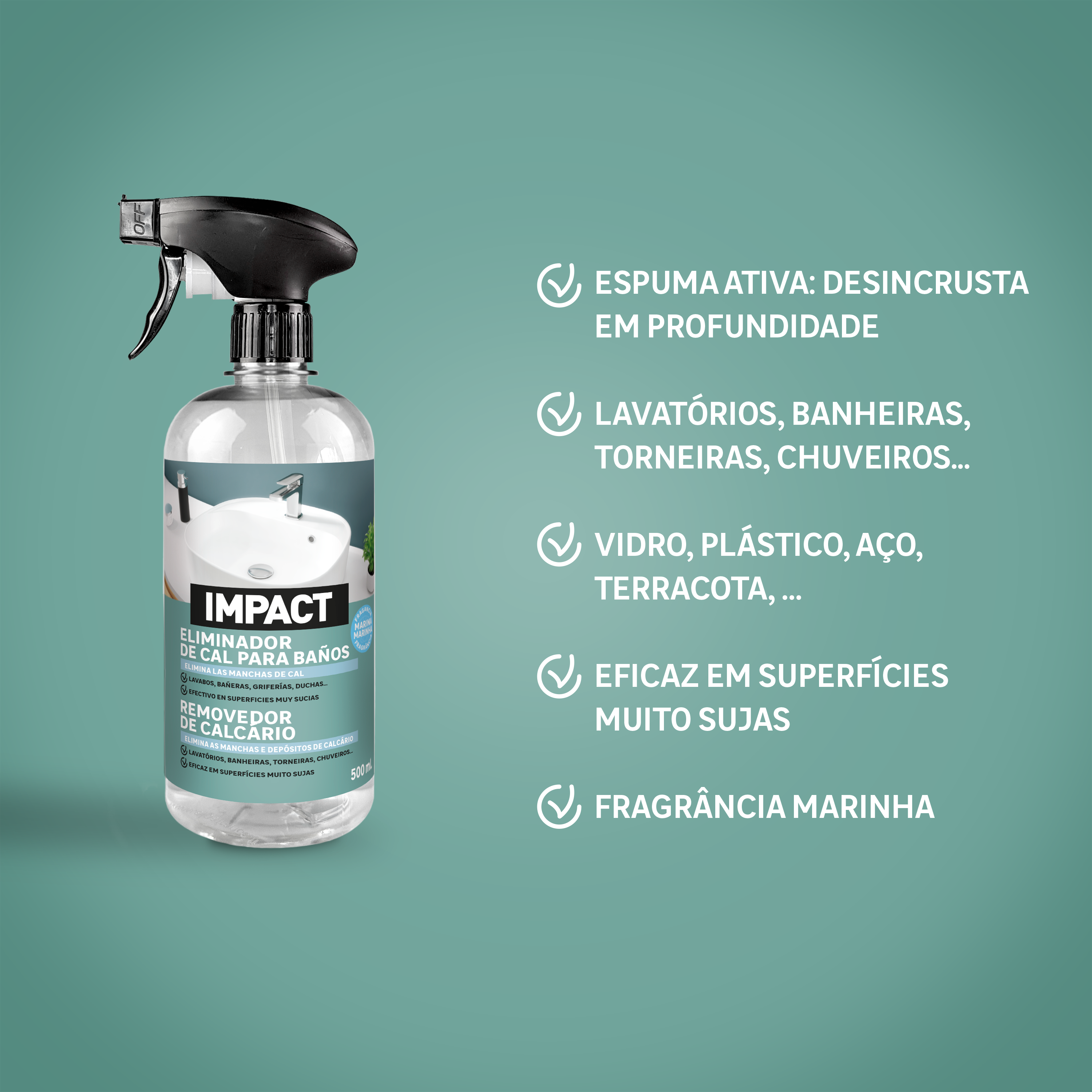Spray desincrustante de calcario casa de banho 500 ml Impact - 4