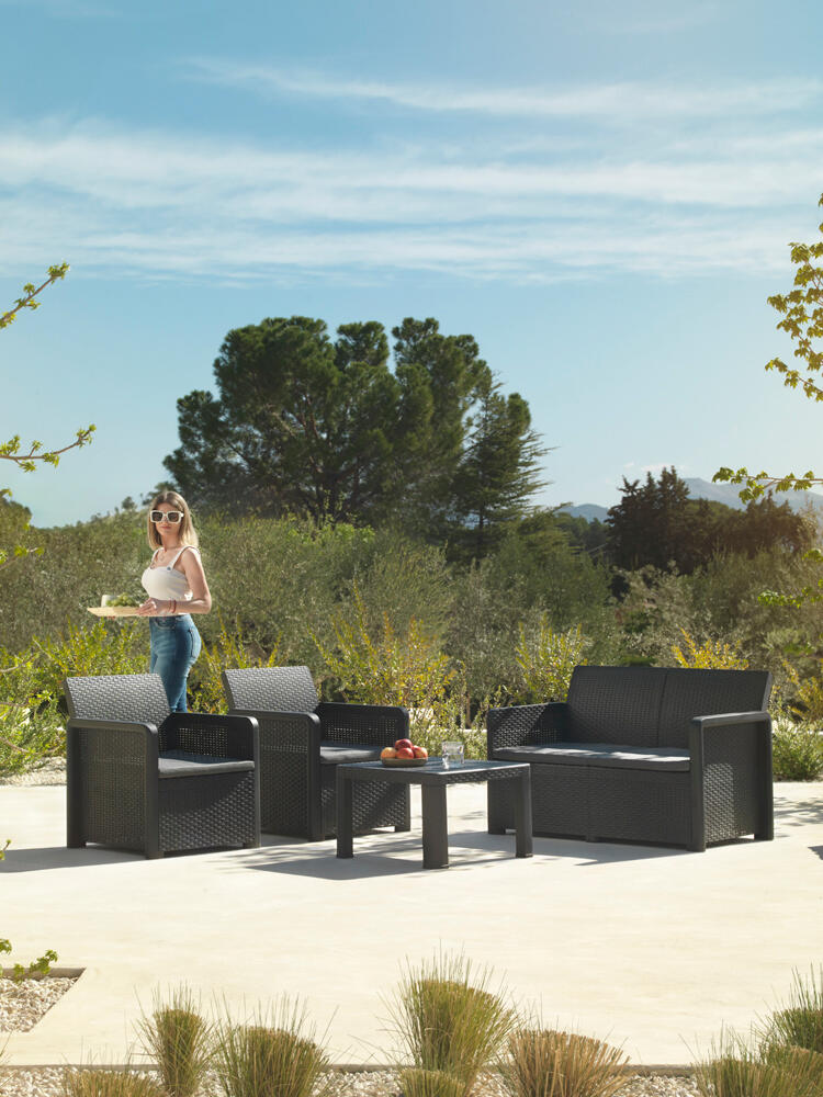 Conjunto relax com sofá, 2 cadeirões e mesa de centro em resina antracite Azores - 2