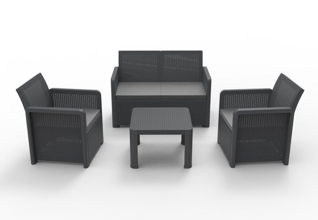 Conjunto relax com sofá, 2 cadeirões e mesa de centro em resina antracite Azores