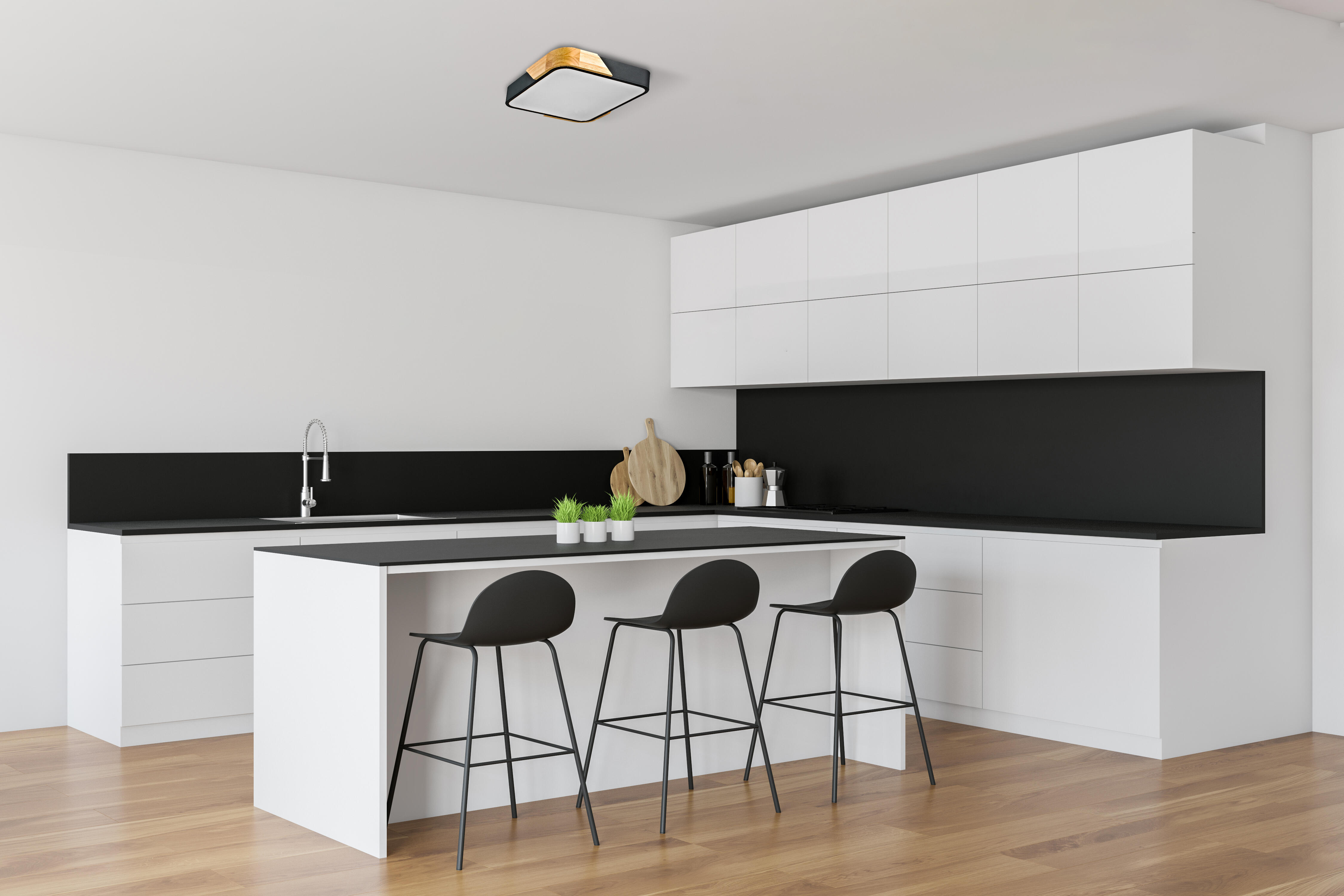 Plafon Santer czarny drewno LED Italux - 2