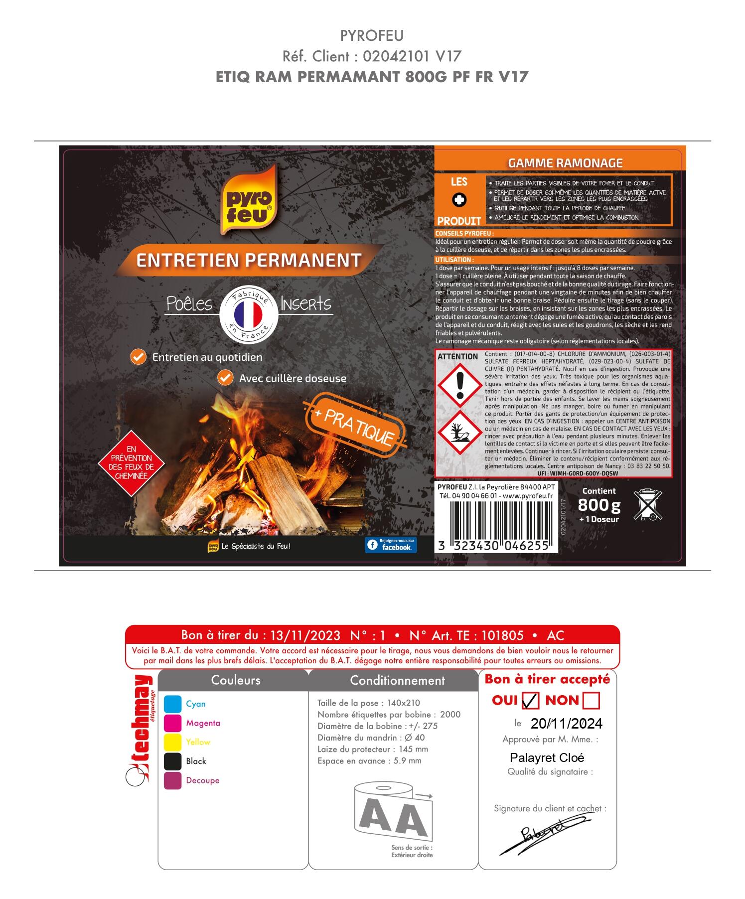 Ramonage entretien saisonnier PYROFEU, 800 gr - 2