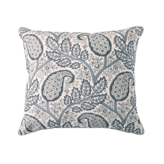 Cojín decorativo cuadrado Silk road Paisley algodón y lino azul doble cara de 60x60cm