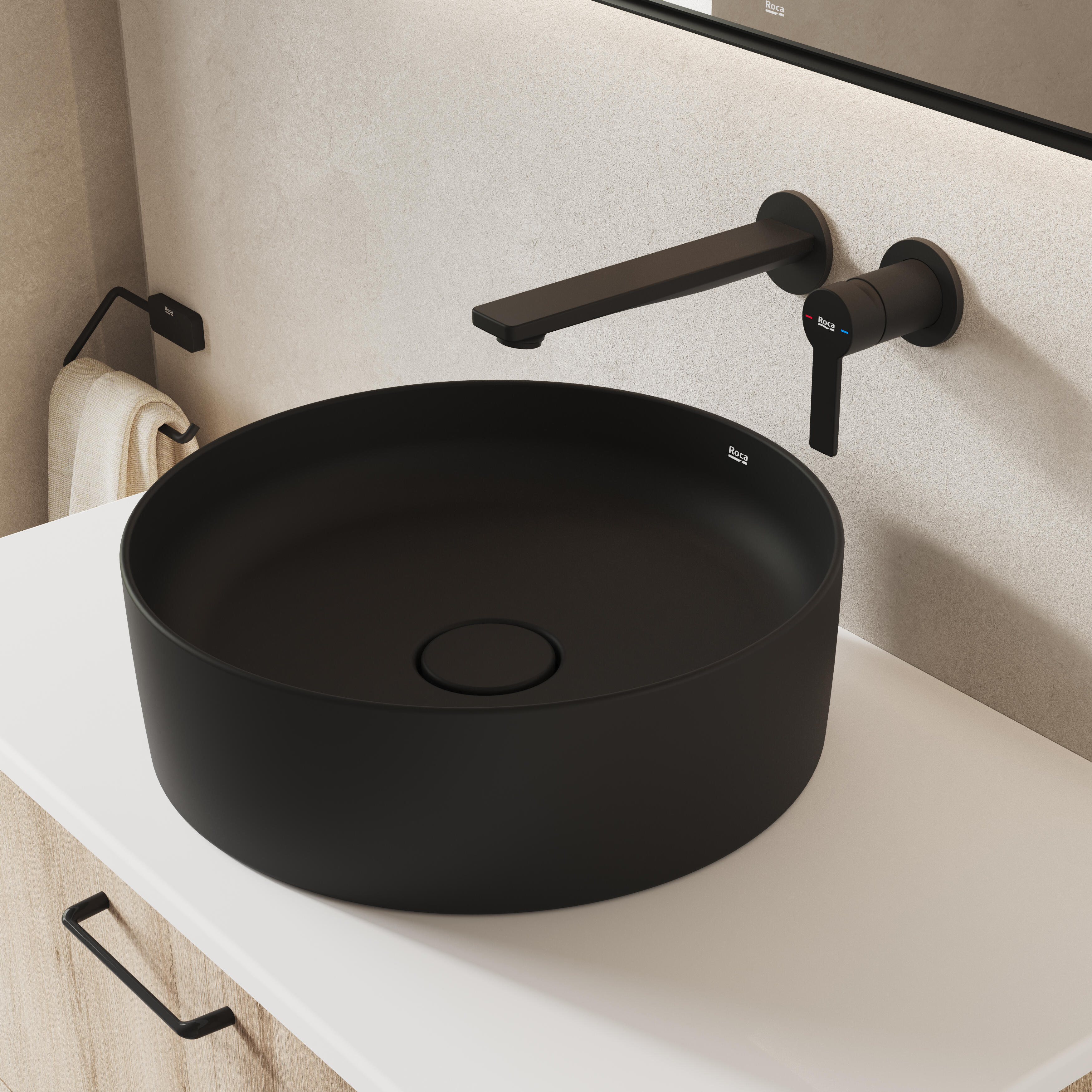 Grifo de lavabo empotrado ROCA Alpine monomando negro mate. Antical. Latón. Caño de 20.1 cm - 2