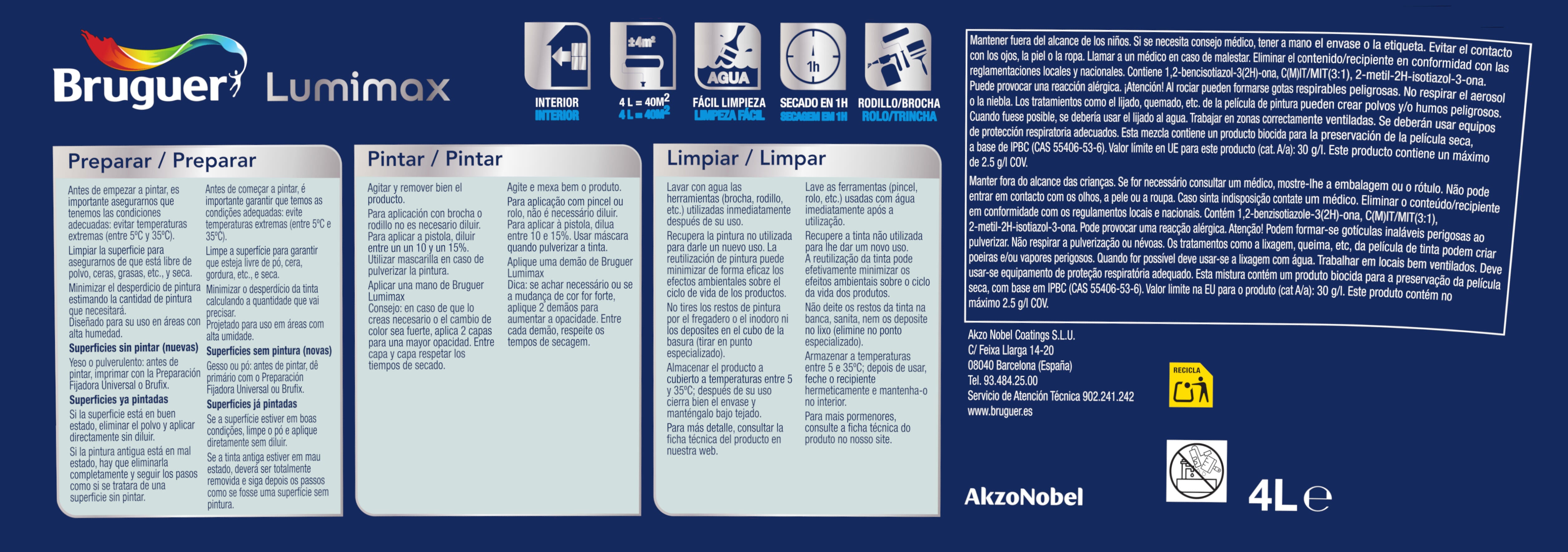 Pintura de interior BRUGUER LUMIMAX 4L color blanco mate 4L para paredes y techos - 8