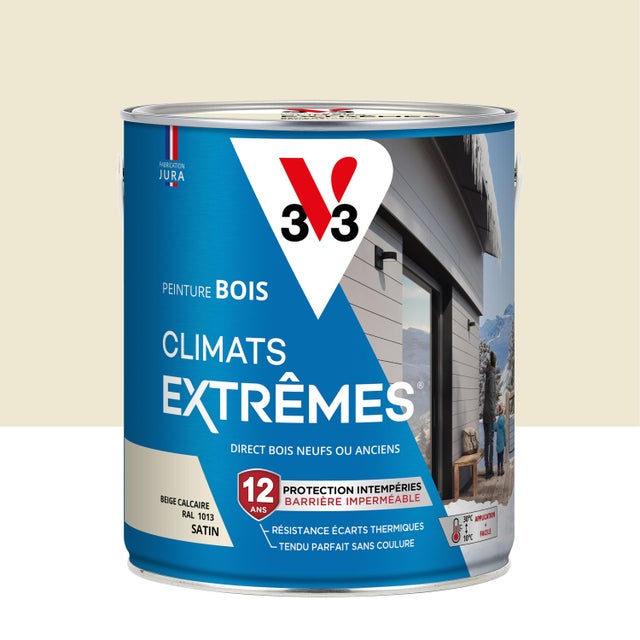 Peinture extérieure bois, volet, Climats extrêmes® V33 beige calcaire satiné 2.5