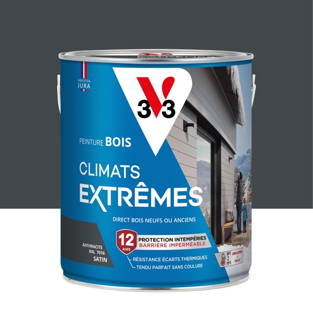 Peinture extérieure bois Climats extrêmes® V33 anthracite satiné 2.5l