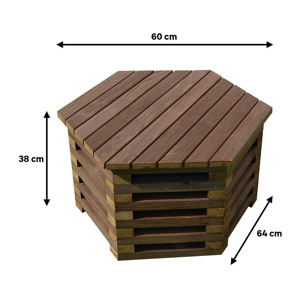 Mesa auxiliar de jardín hexagonal de madera relax marrón de 60x38x64 cm