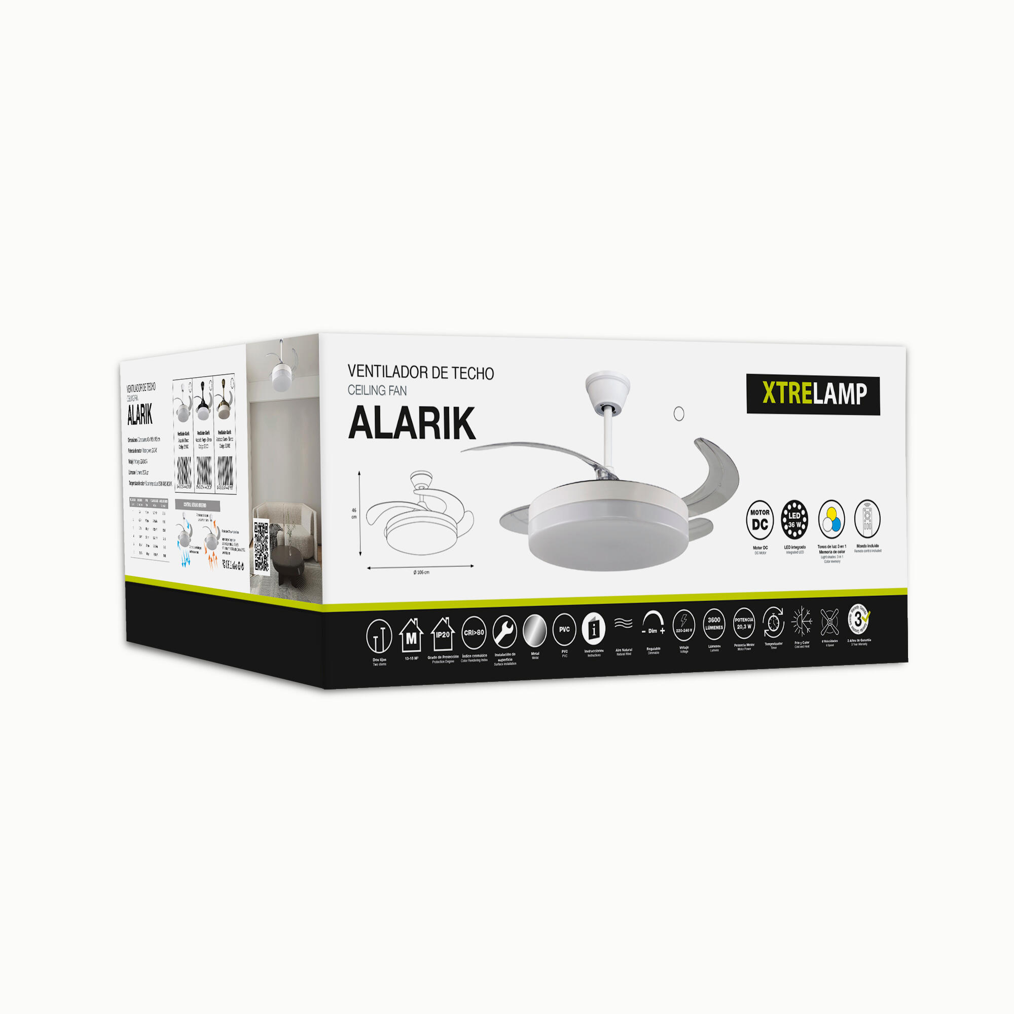 Ventilador de techo con luz sin aspas silencioso DC Xtrelamp Alarik blanco 106 cm - 8