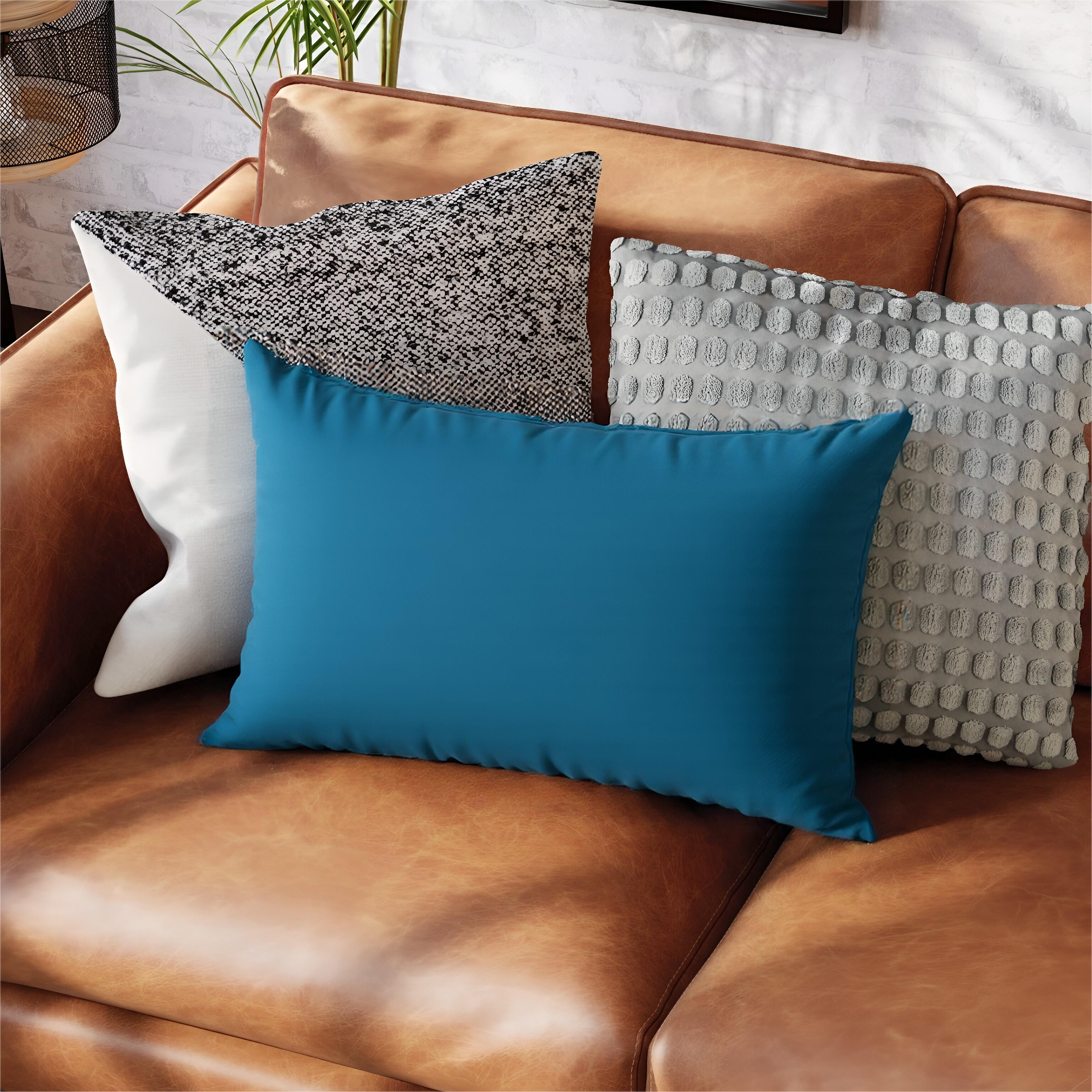 Funda de cojín rectangular Horizon algodón poliéster liso azul azulón con cremallera 60 x 40 cm - 6