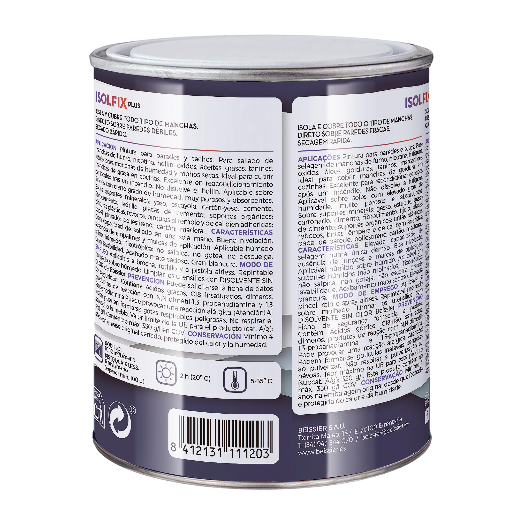 Pintura de interior antimanchas ISOLFIX color blanco mate 750ml para paredes y techos - 8