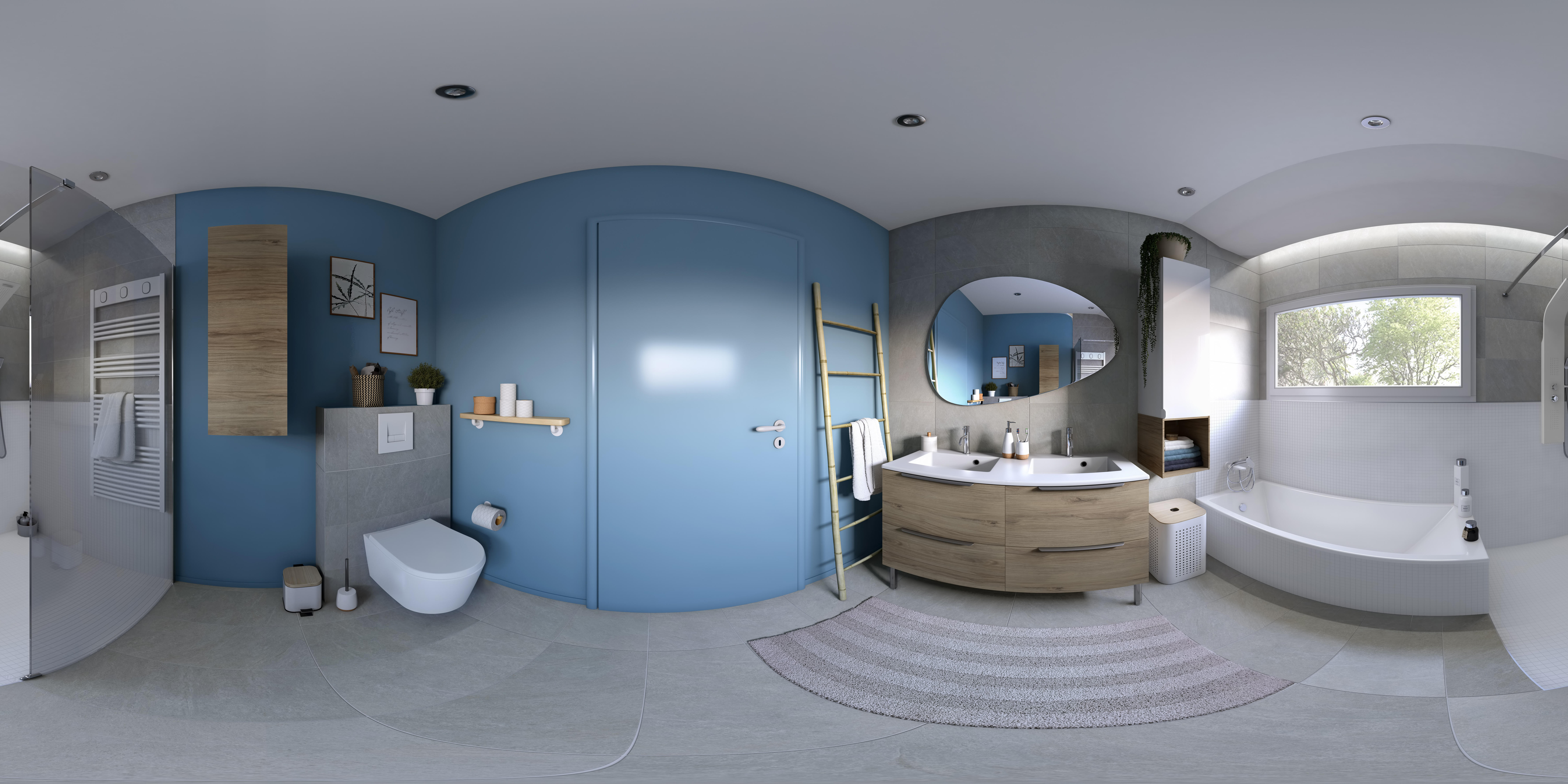 Meuble de salle de bains l.120 x H.64 x P.48 cm, effet chêne miel, Neo line - 5