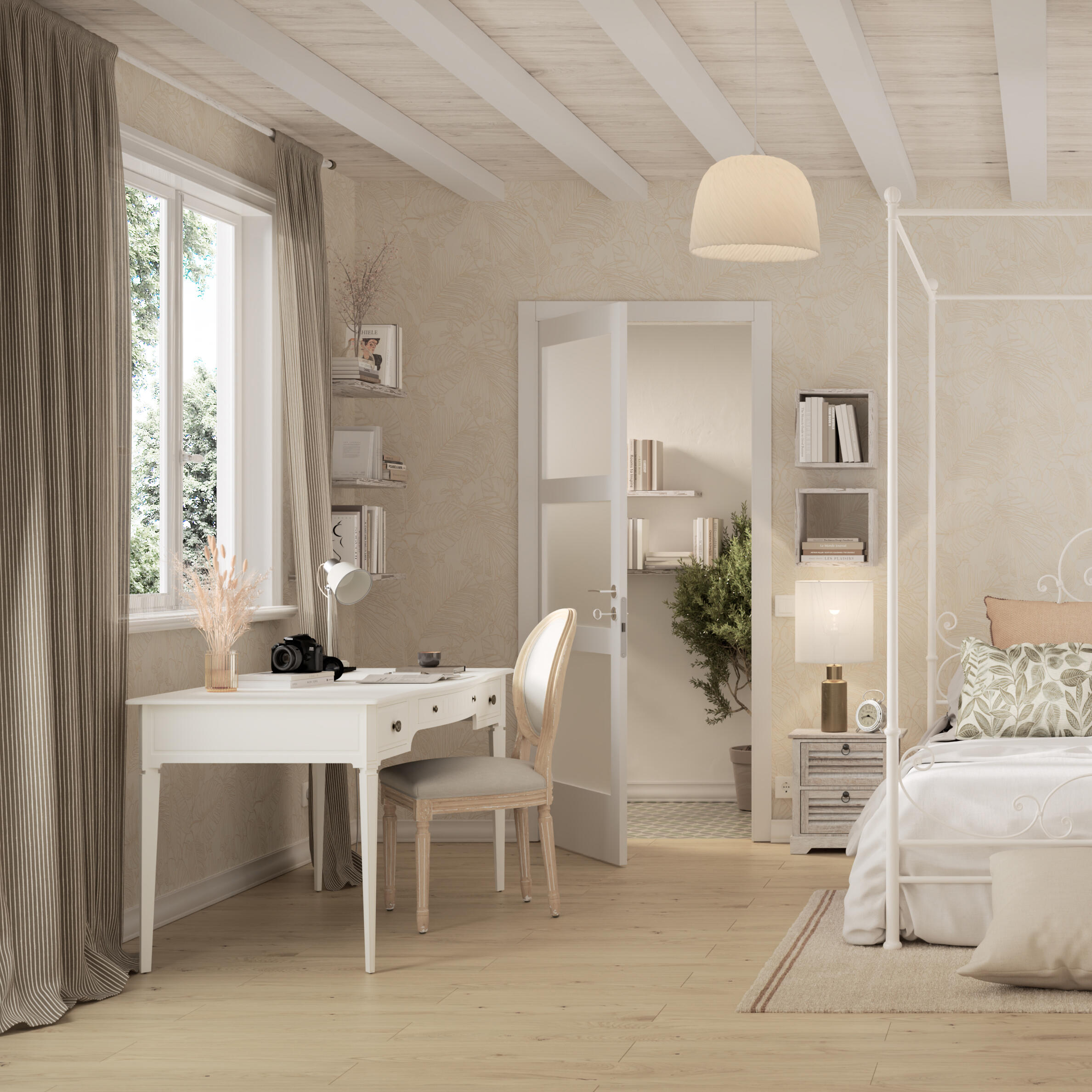 Papel pintado vinilo aplicación cola en pared floral vegetal floral 04 utility beige rasch 53cmx10.05m superlavable apto para cocinas o baños