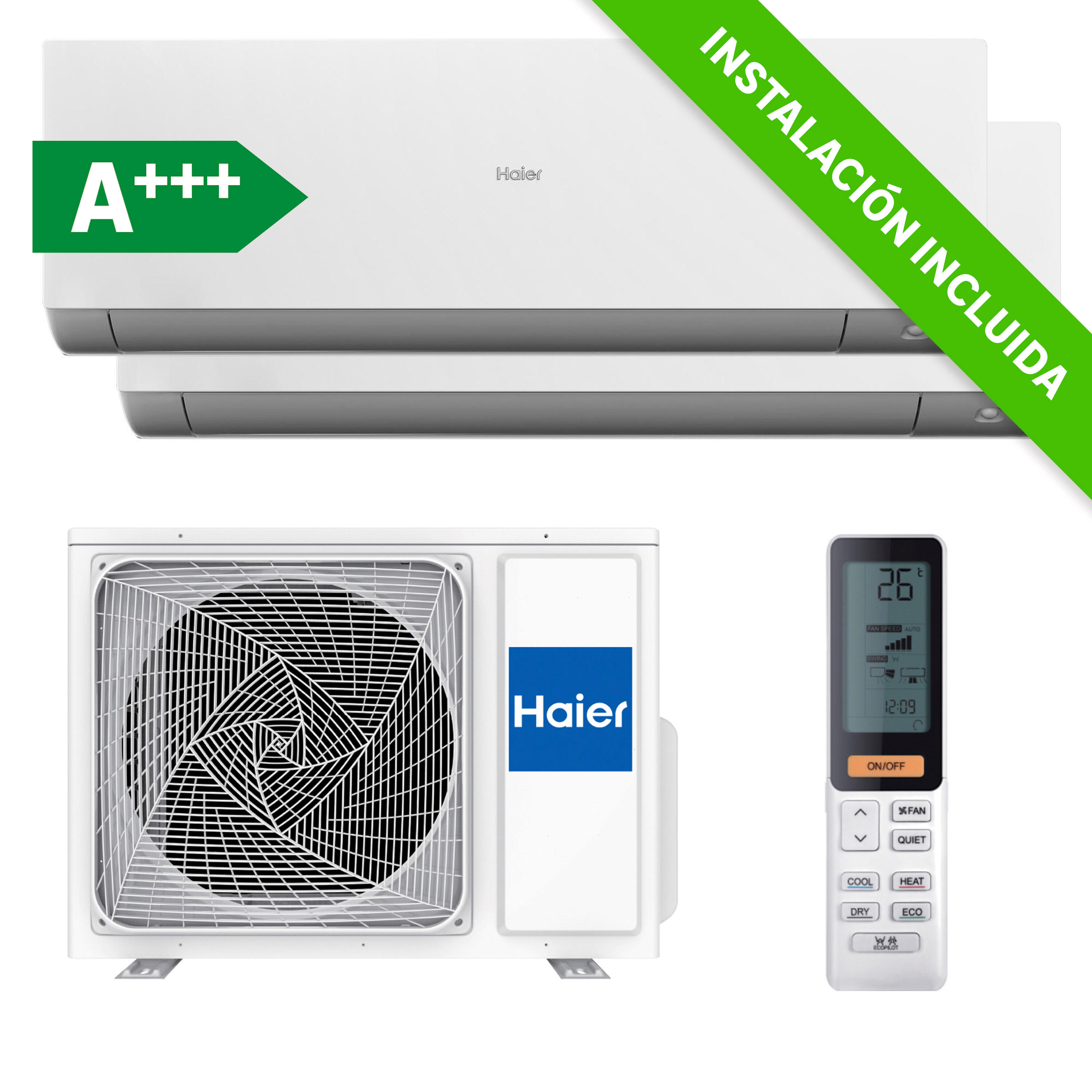 Aire acondicionado multisplit 2x1 haier expert 40 wi-fi 2x2000 fg instalación básica incluida