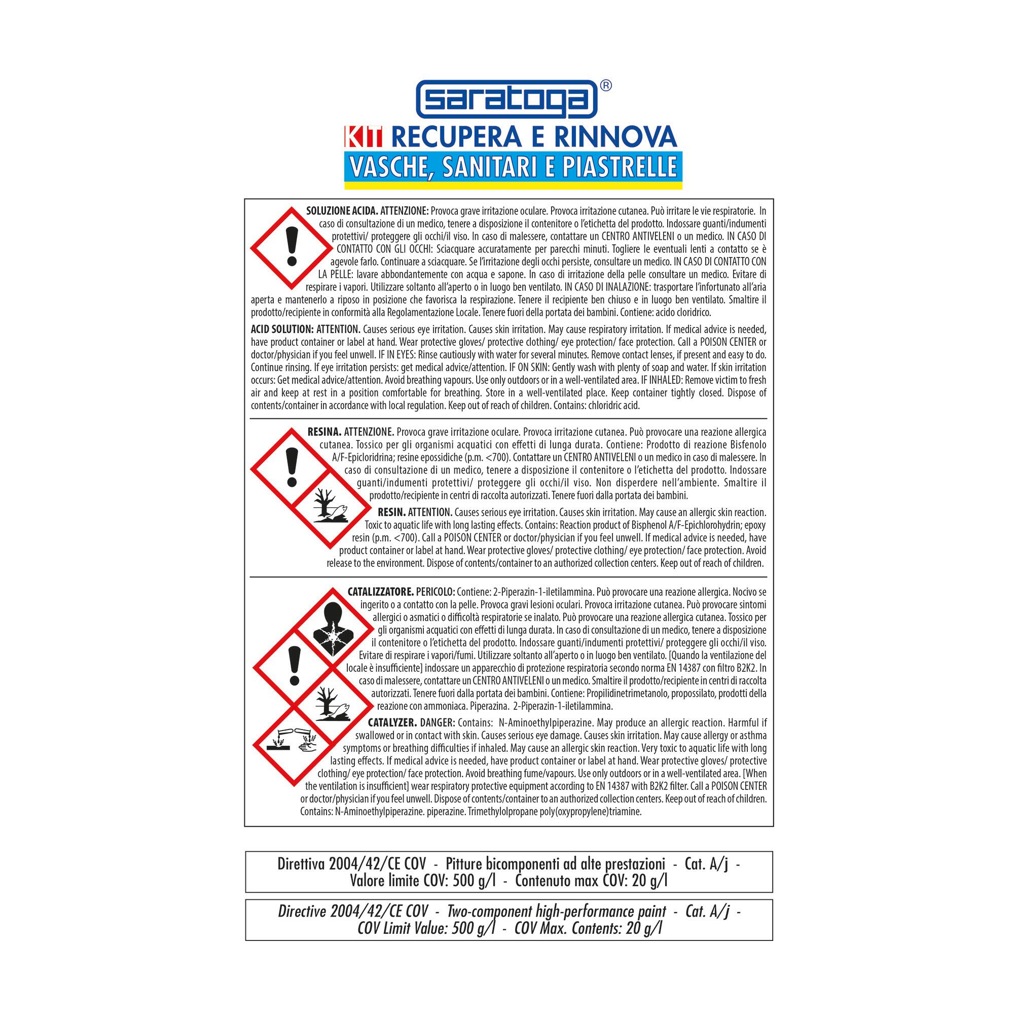 Smalto da interno per bagno, SARATOGA Recupera & Rinnova Sanitari bianco lucido, 0.375 L - 2