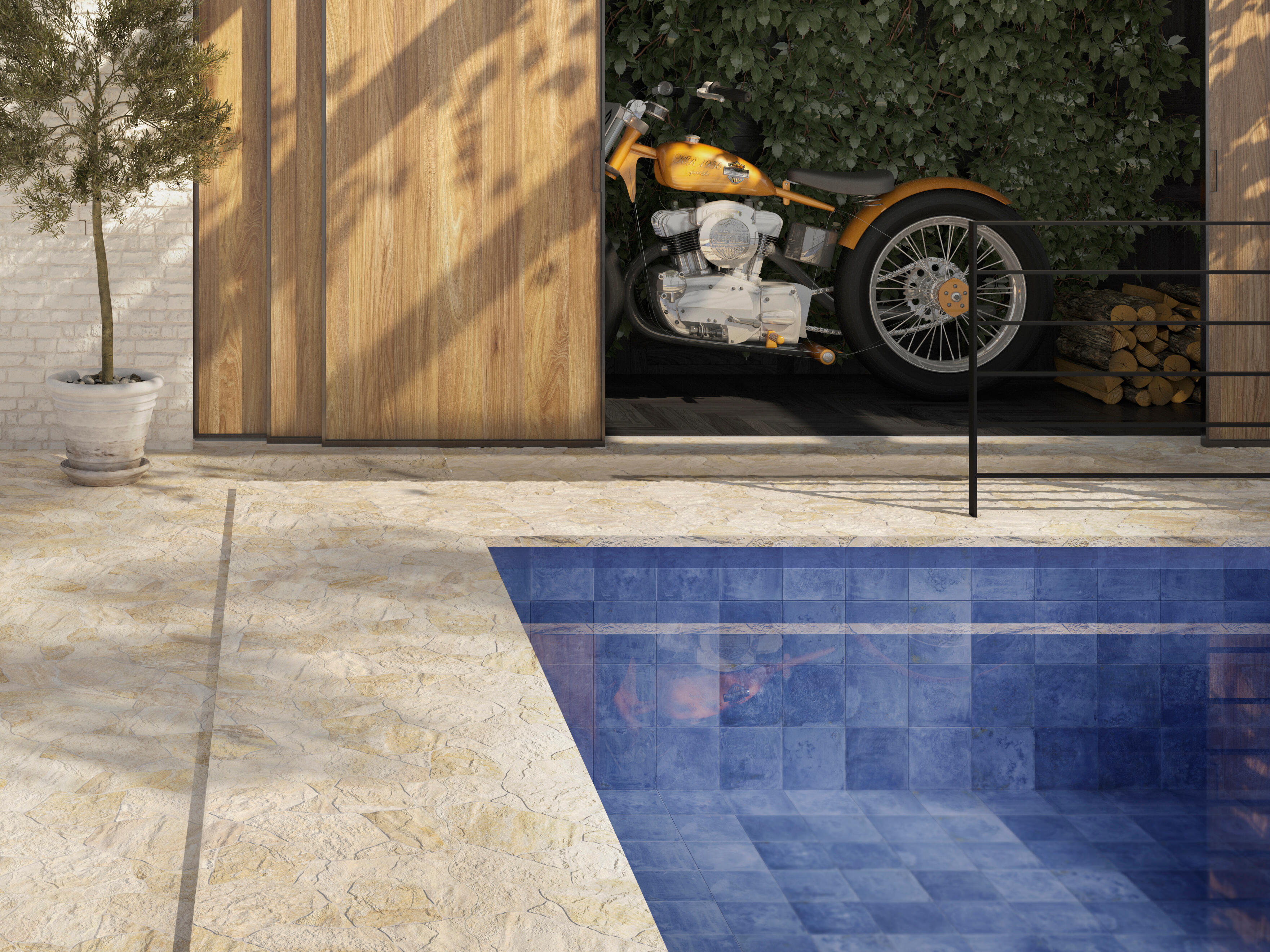 Suelo/azulejo piscina porcelánico zellige efecto zellige azure 33x33 cm c2