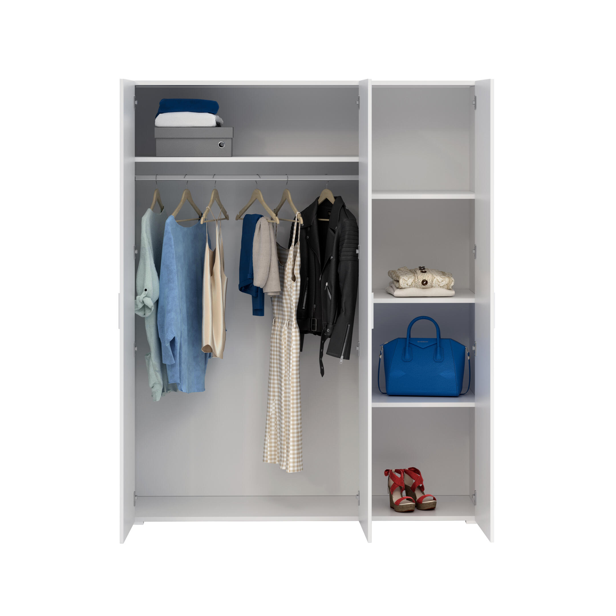 Roupeiro 3 portas de bater branco 155x53x191 cm One - 4