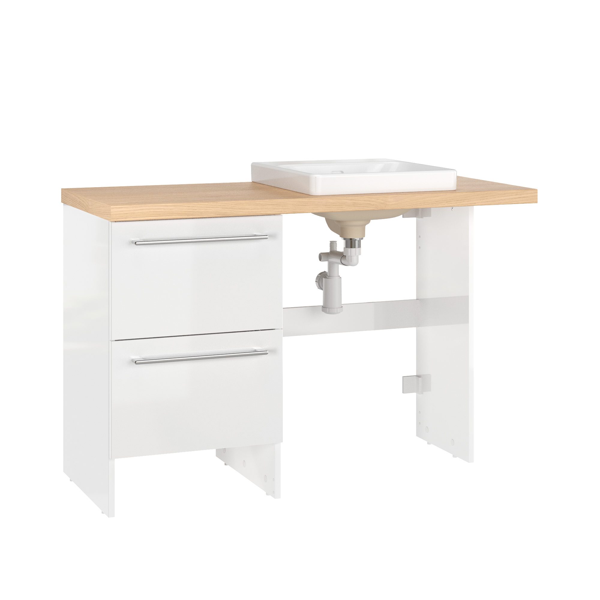 Szafka łazienkowa z blatem i umywalką Remix Positive Aging 2 szuflady dąb biel Sensea