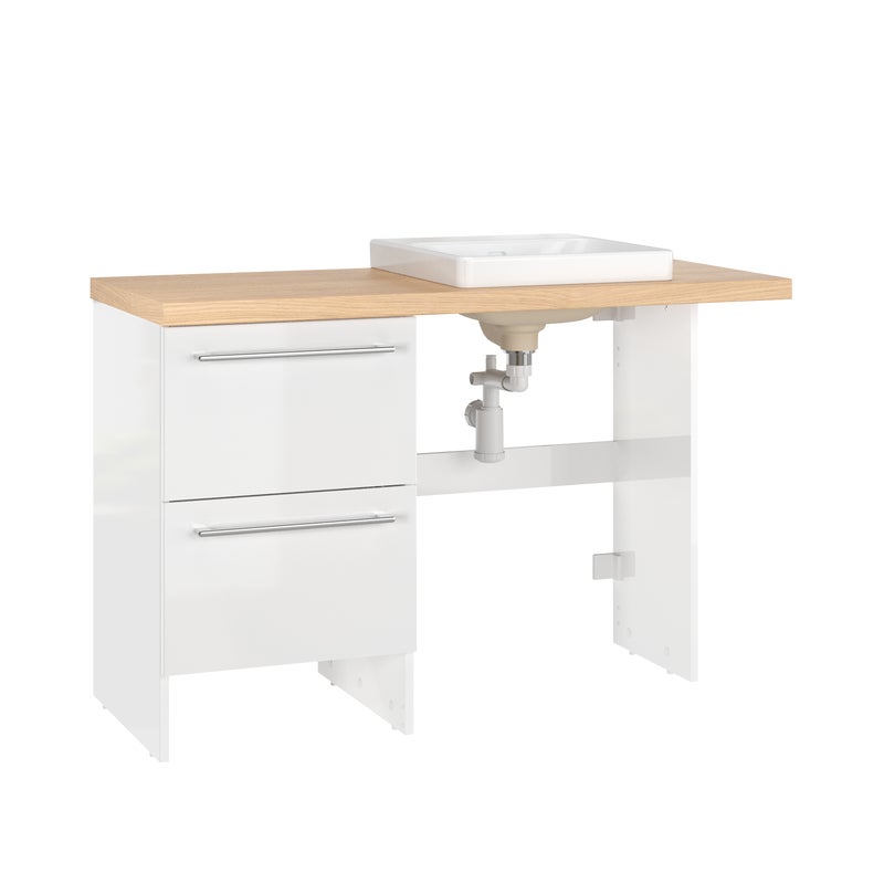 Szafka łazienkowa z blatem i umywalką Remix Positive Aging 2 szuflady dąb biel Sensea