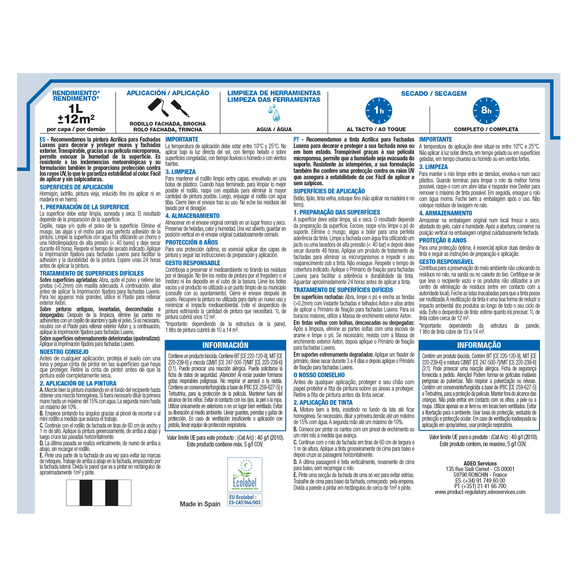 Tinta exterior mate 8 anos 1 L Branco Luxens - 2