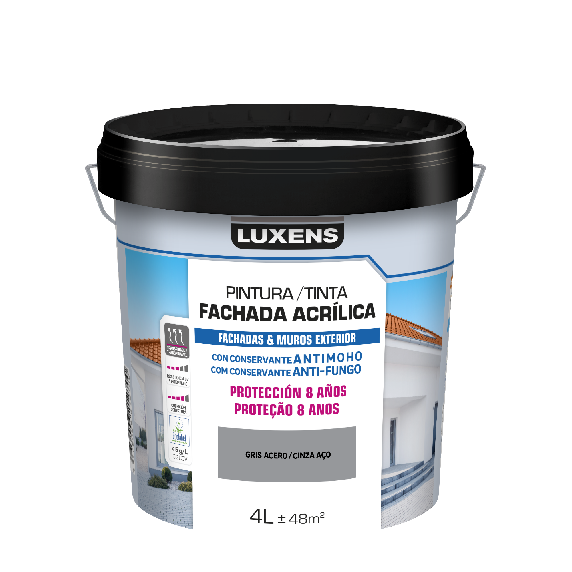Tinta exterior LUXENS MATE 8 ANOS 4L CINZENTO AÇO - 5