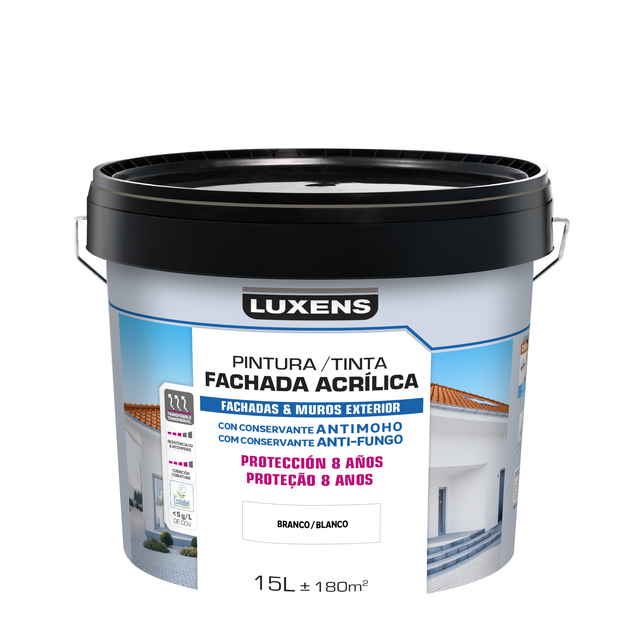 Pintura exterior color blanco para hormigón, fachada LUXENS mate 15L base agua antigoteo