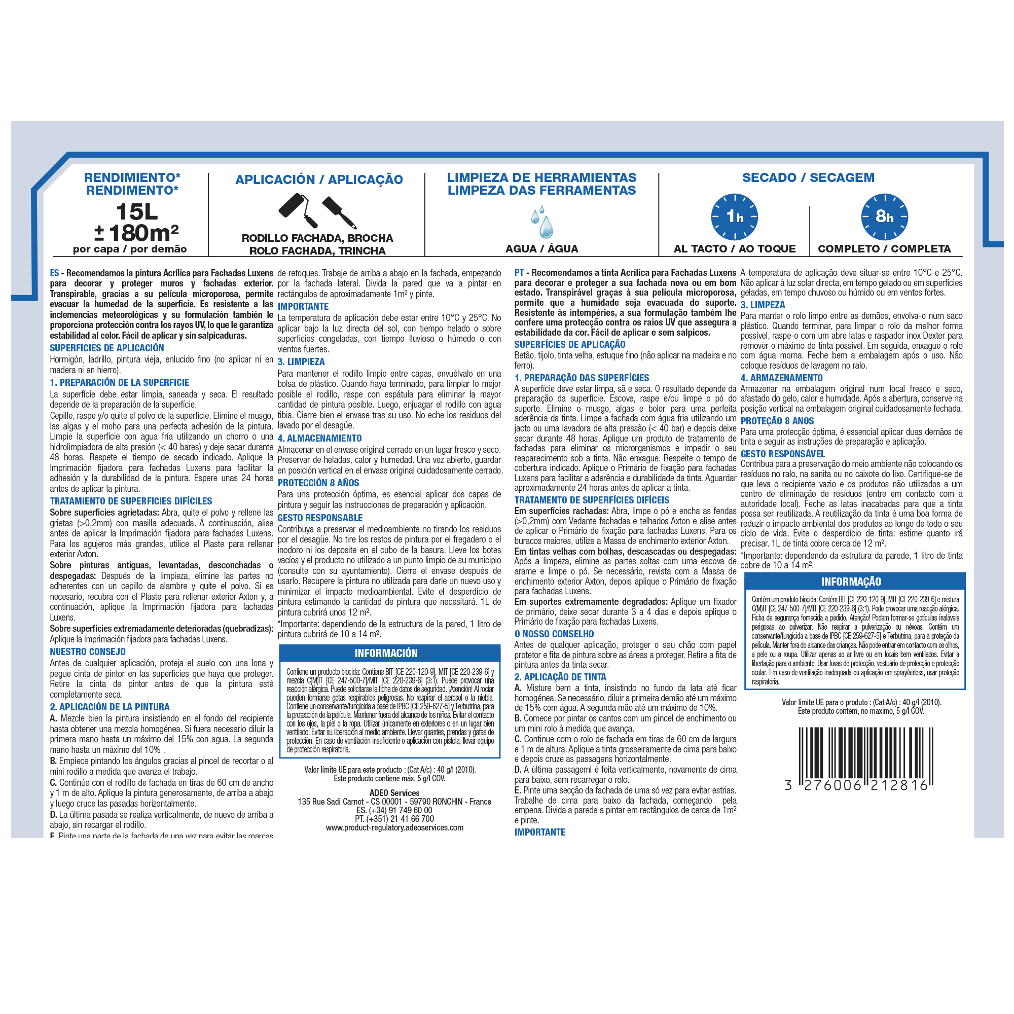 Pintura exterior color blanco para hormigón, fachada LUXENS mate 15L base agua antigoteo - 6