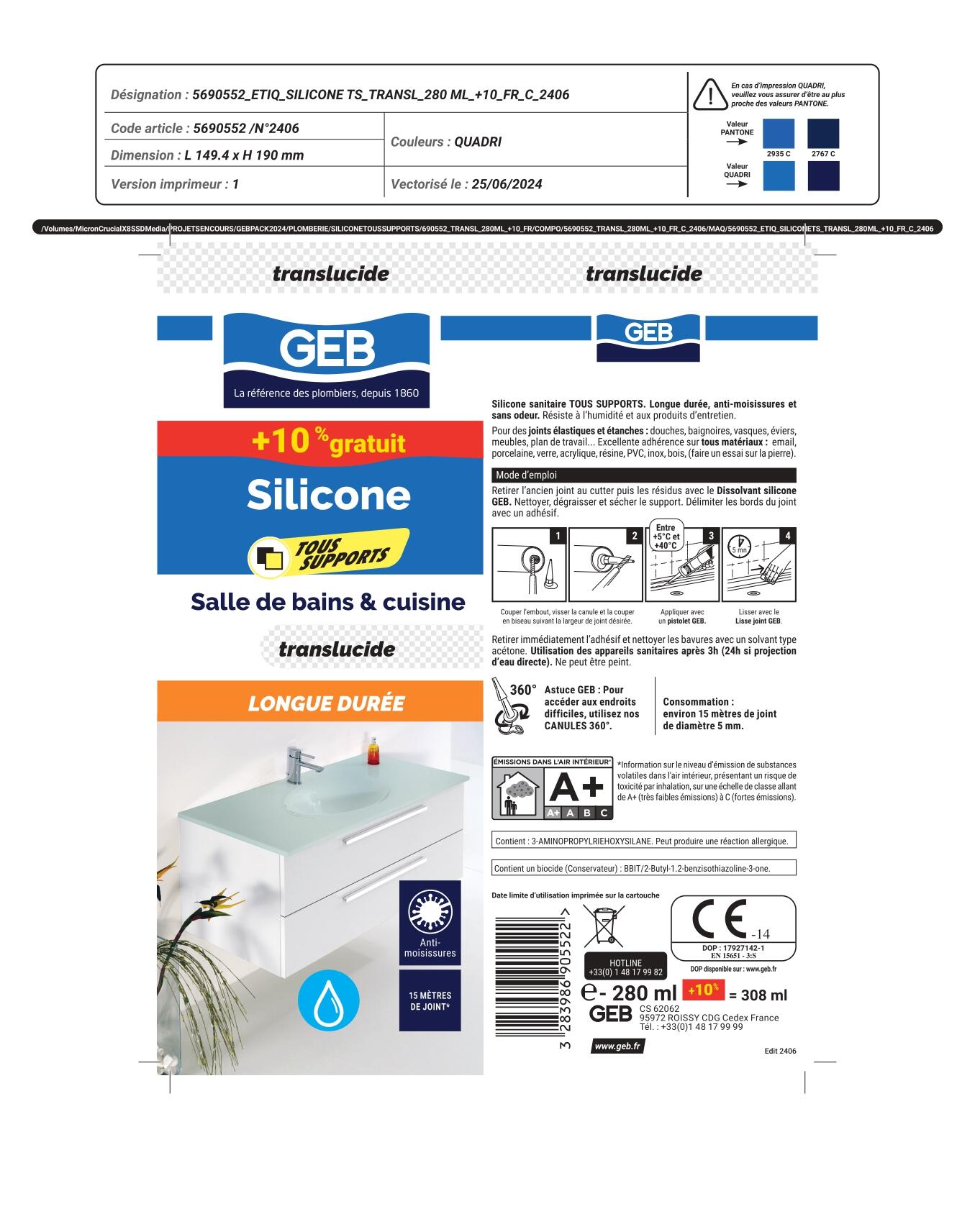 Silicone GEB, transparent, 280 + 10% ml - 2