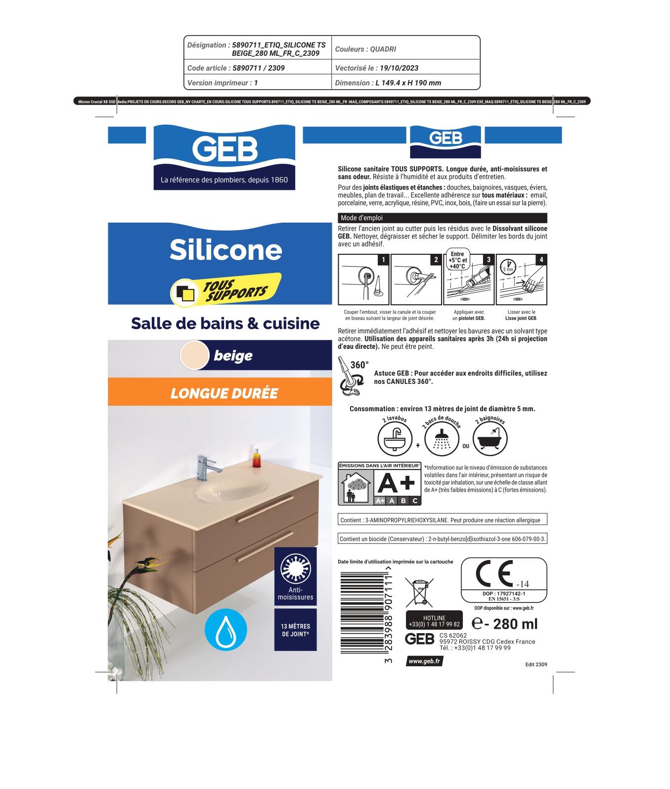 Silicone GEB, tous supports, beige sable, 280 ml - 3