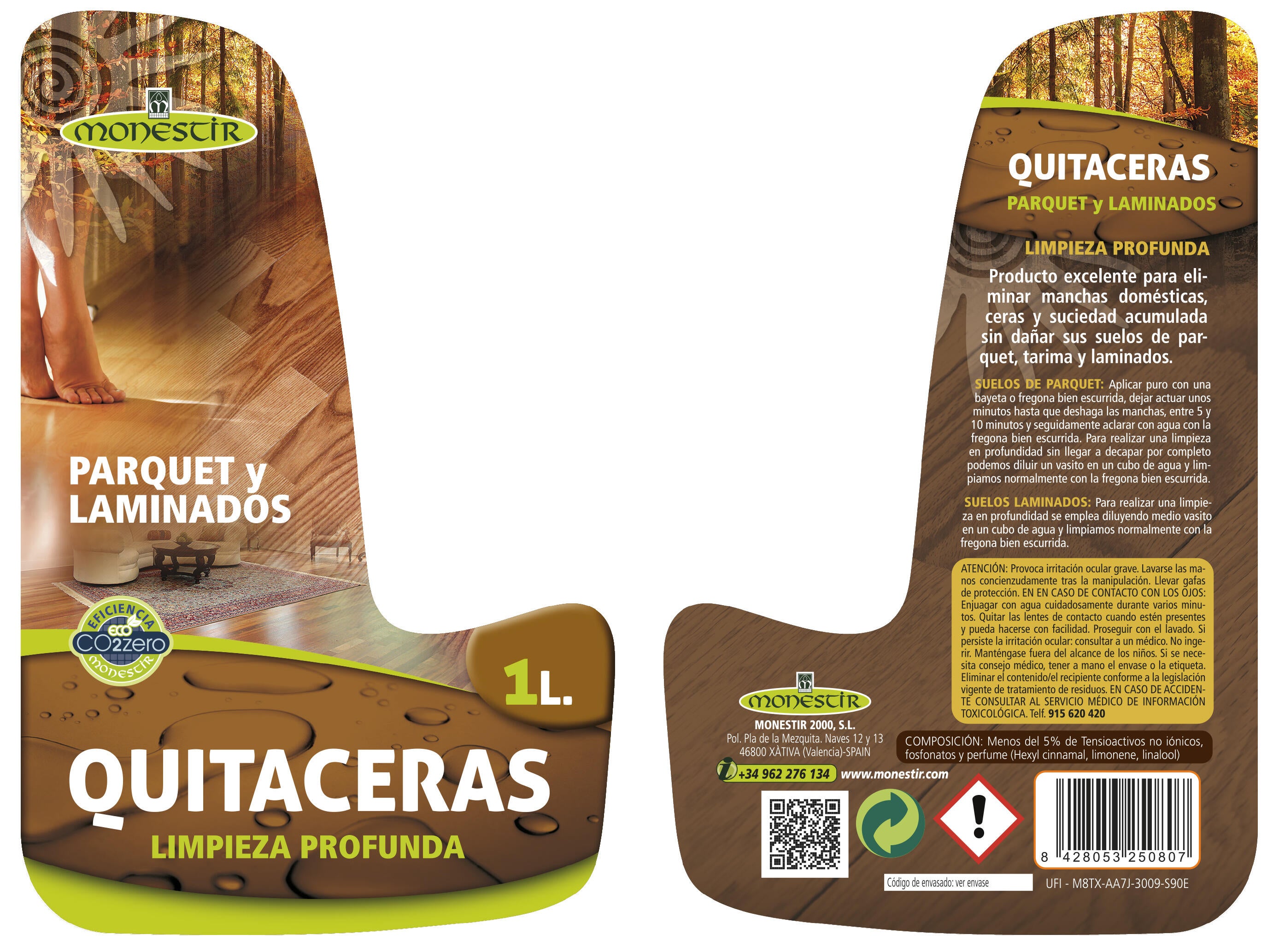 Quita ceras para suelos de  parquet, tarimas, láminados MONESTIR 1L - 5